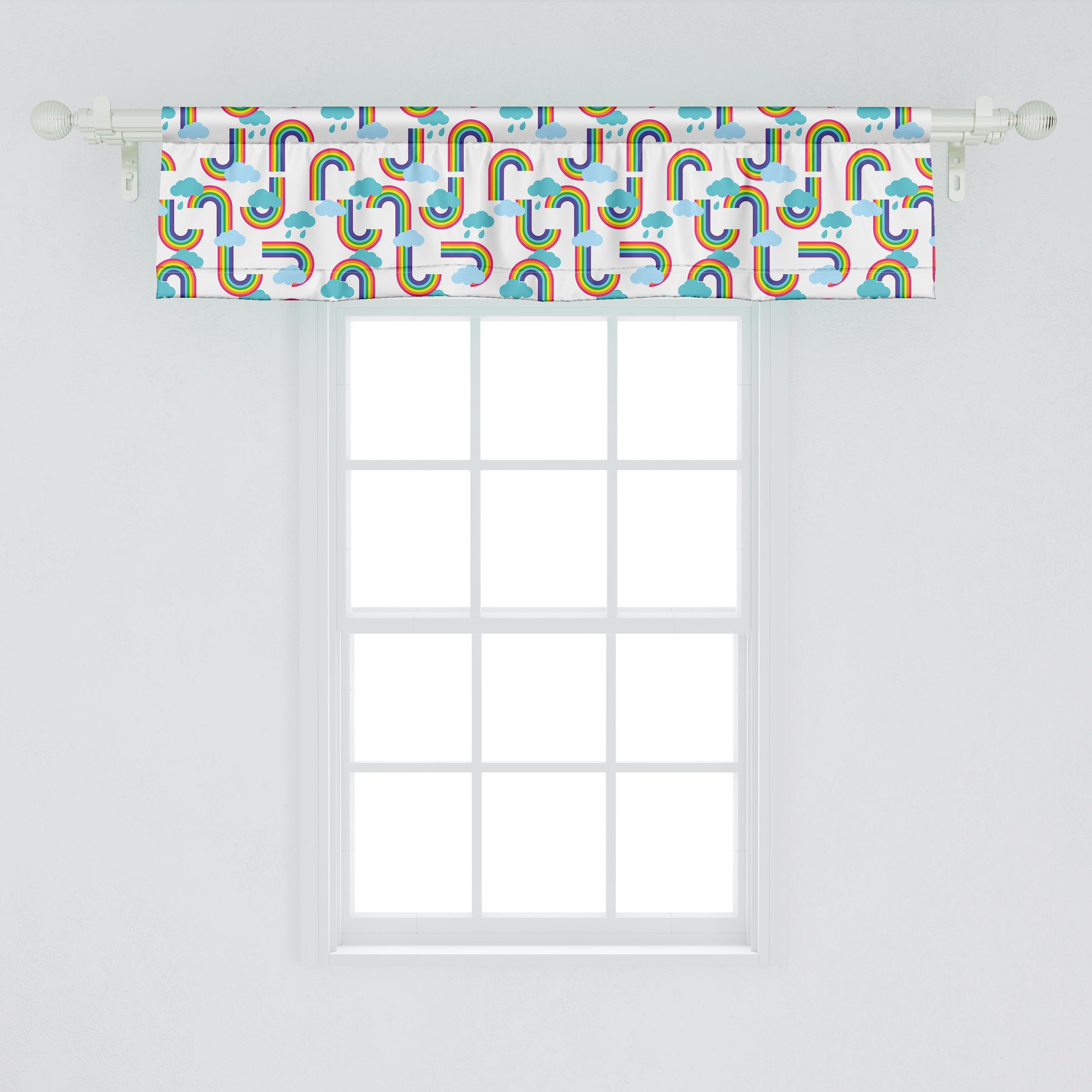 Volant Vorhang für Dekor Abakuhaus, und mit Microfaser, Karikatur Stangentasche, Schlafzimmer Regenbogen Muster Scheibengardine Wolken Küche