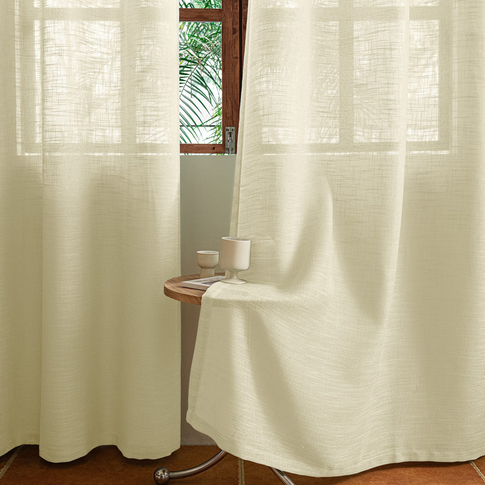 Sunicol Gardine 2er Set Voile Vorhänge Sheer mit Ösen Transparente Leinenvorhang, Leinen Optik Wohnzimmer Lichtdurchlässig Dekoschal Schlafzimmer – Bild 4 von 5