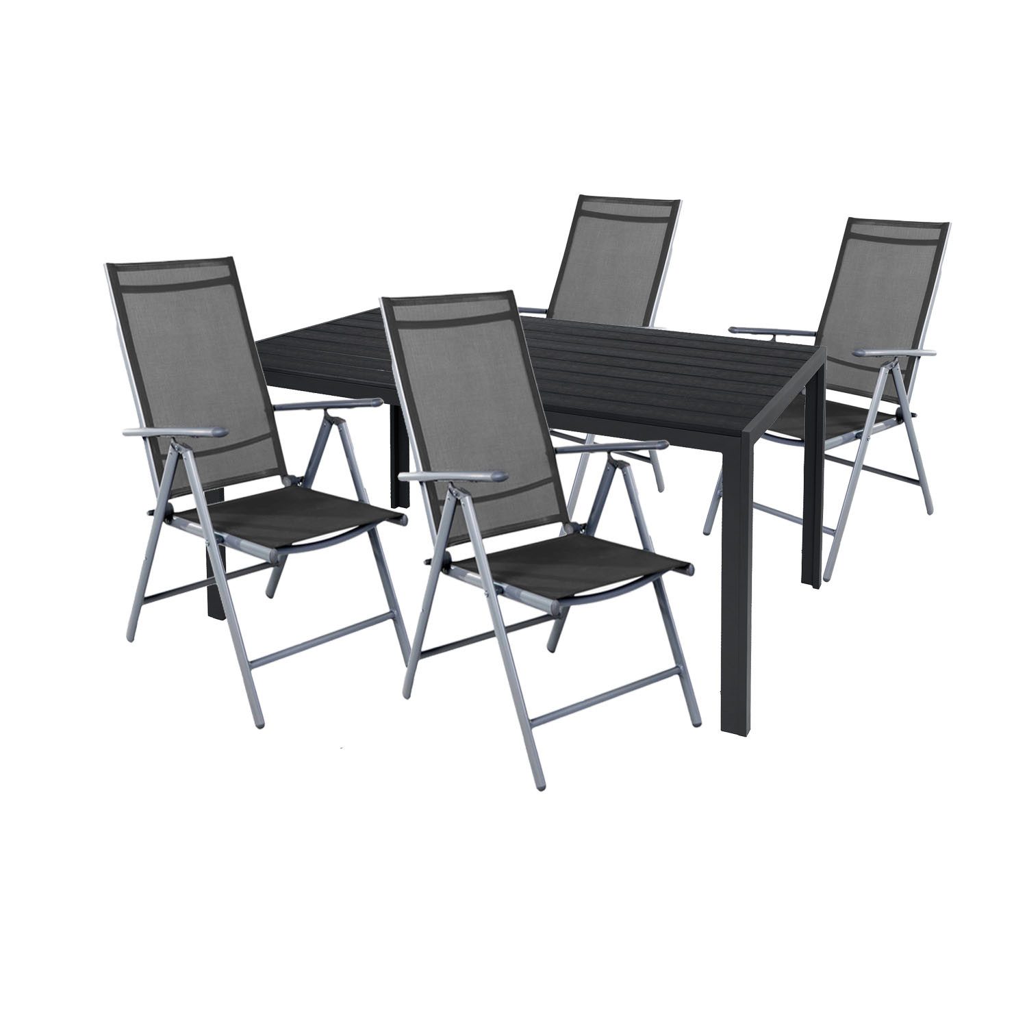 Mojawo Essgruppe 5-tlg Gartenmöbel Gartengarnitur Outdoor 125x70cm Anthrazit/Schwarz