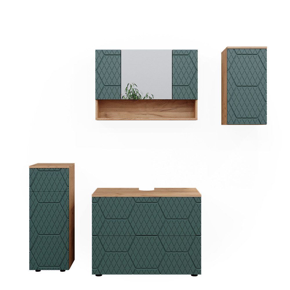 Vicco Badmöbel-Set Irma, Goldkraft Eiche/Grün, 4 günstig online kaufen