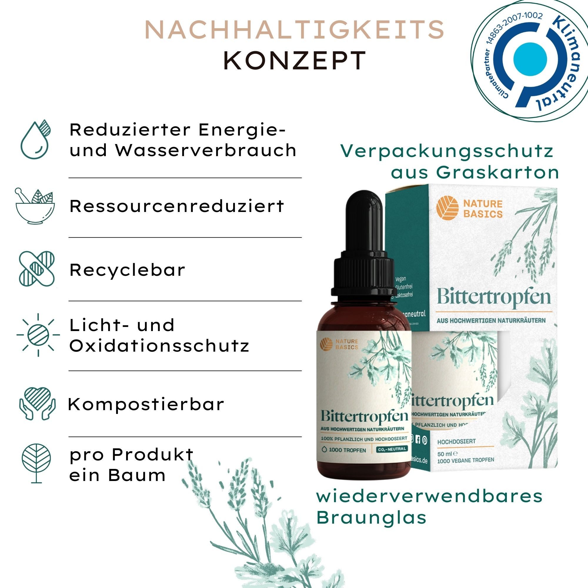 Nature Basics Hochwertige Bittertropfen Naturkräuter ohne Alkohol Vegan Tropfen, 50 g 50 ml