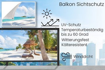 MuchoWow Balkonsichtschutz Strand - Meer - Palmen (1-St) Balkonbanner, Sichtschutz für den Balkon, Robustes und wetterfest