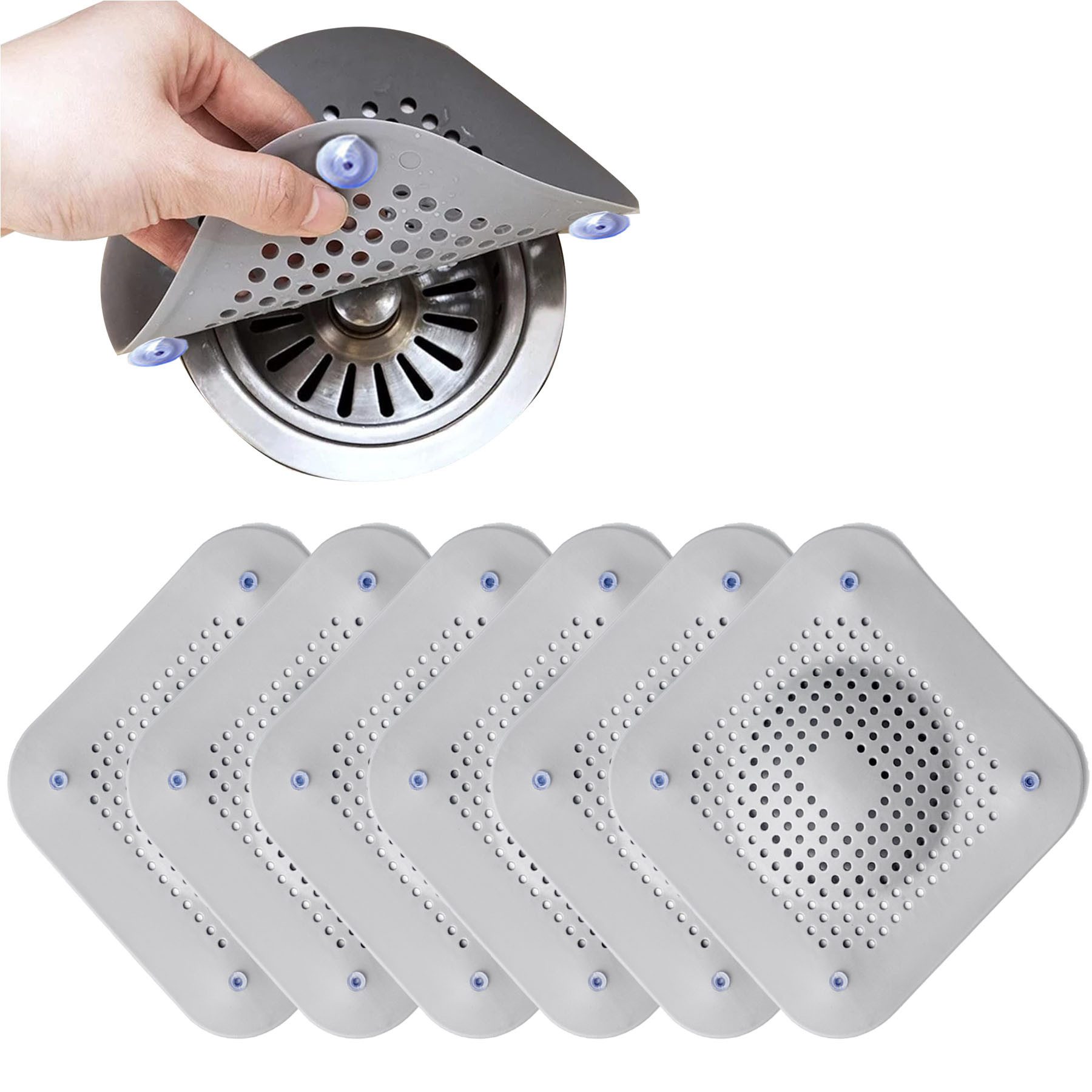 Mutig Waschbeckenstöpsel 6 Stück Abflusssieb Silikon,Abfluss Haarfänger mit Saugnäpfen, (6 Stück Haarsieb Dusche, praktische Silikonsiebe für Abflüsse, Abfluss-Sieb Sink Strainer für Küche, Badewanne, Badezimmer, Dusche), Jeder Filter hat 4 Saugnapfböden, kann stabil haften