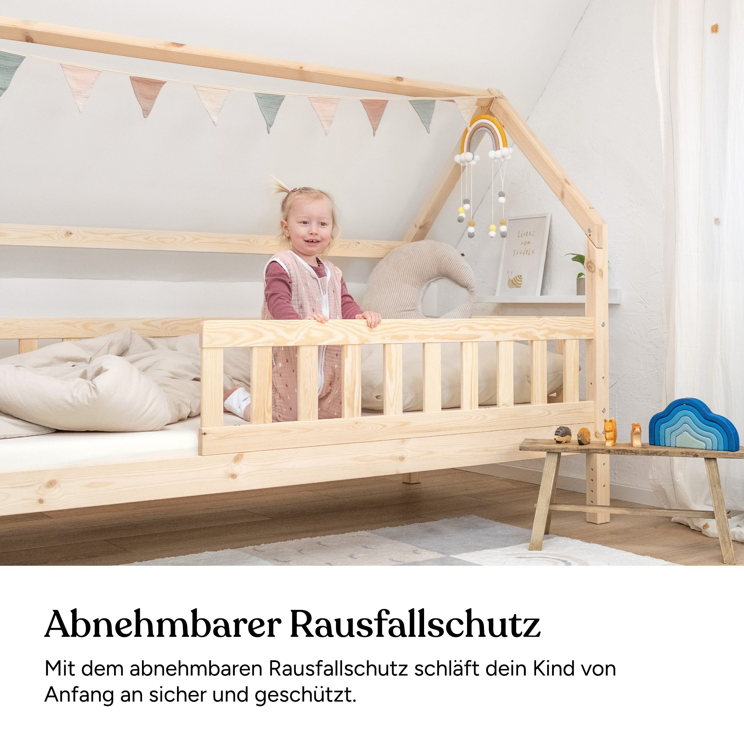 Ehrenkind Hausbett Lille aus massivem Kiefernholz (mit abnehmbarem Rausfall günstig online kaufen