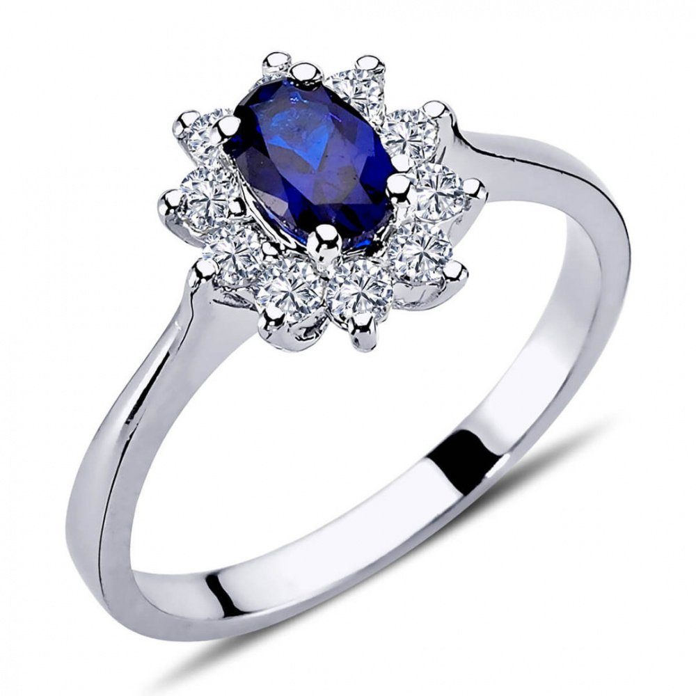 EinStein Diamant Diamantring Halo Diamant Oval Saphir Entourage Ring 14 Karat Weißgold