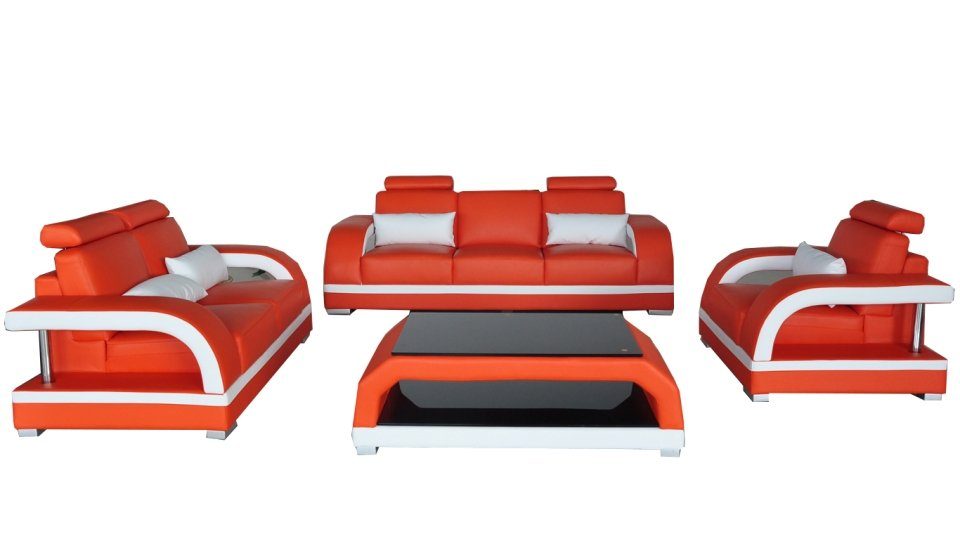 Polster Sofa Set Tisch Design, Made Sitz JVmoebel Leder Garnitur Couch Europe 3+2+1 Couch Sofa in