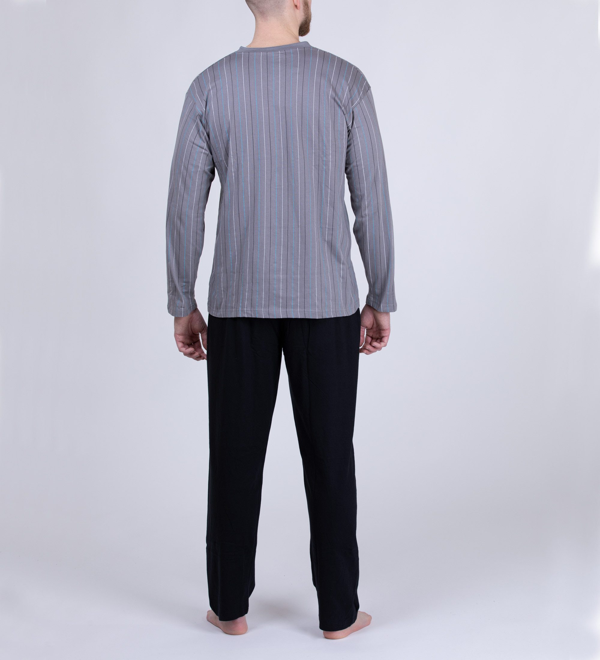 Moonline Pyjama Schlafanzug lang, 100% Baumwolle mit V-Ausschnitt und Strei günstig online kaufen