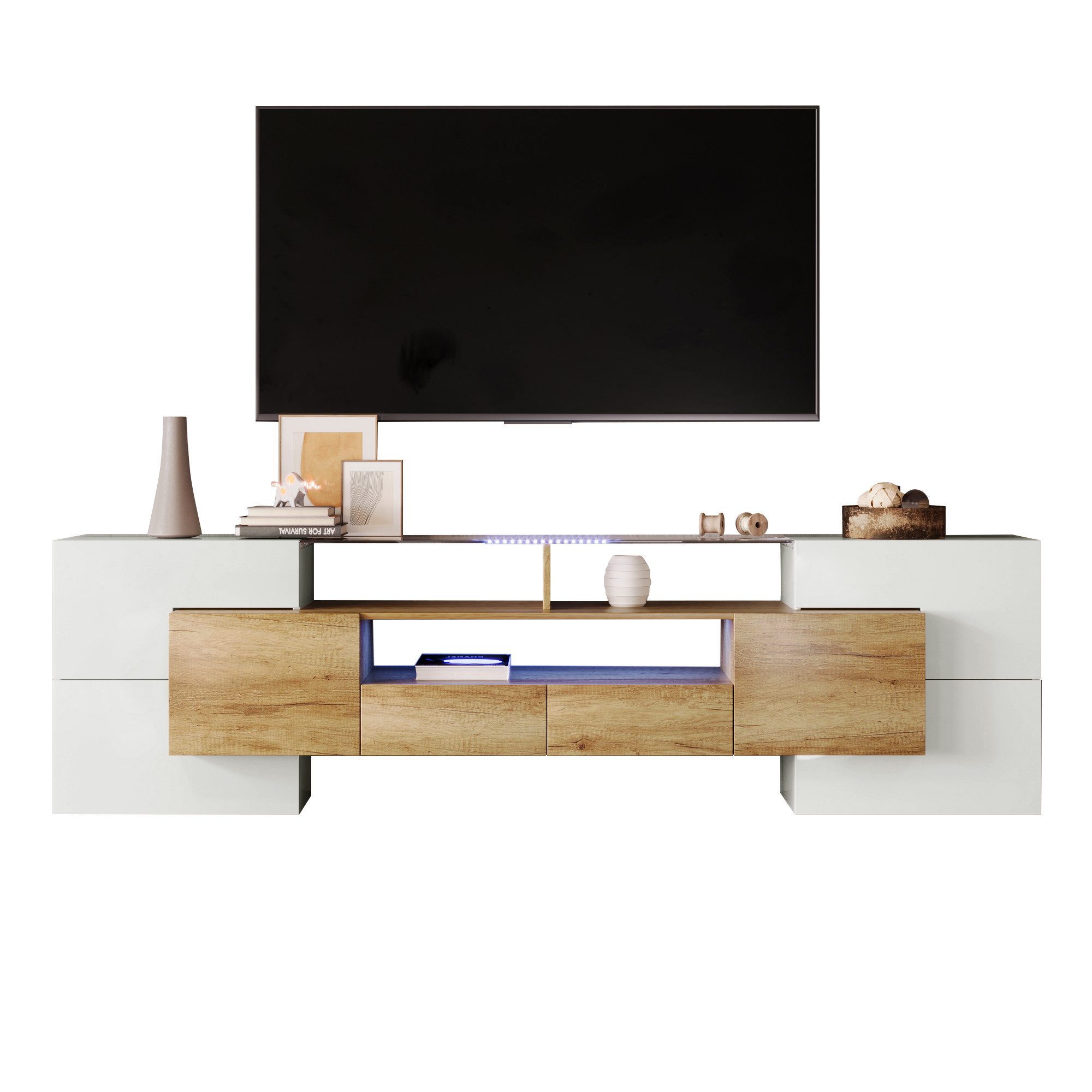 Merax Lowboard mit LED-Beleuchtung und Glasplatte, TV-Schrank mit hochglänz günstig online kaufen