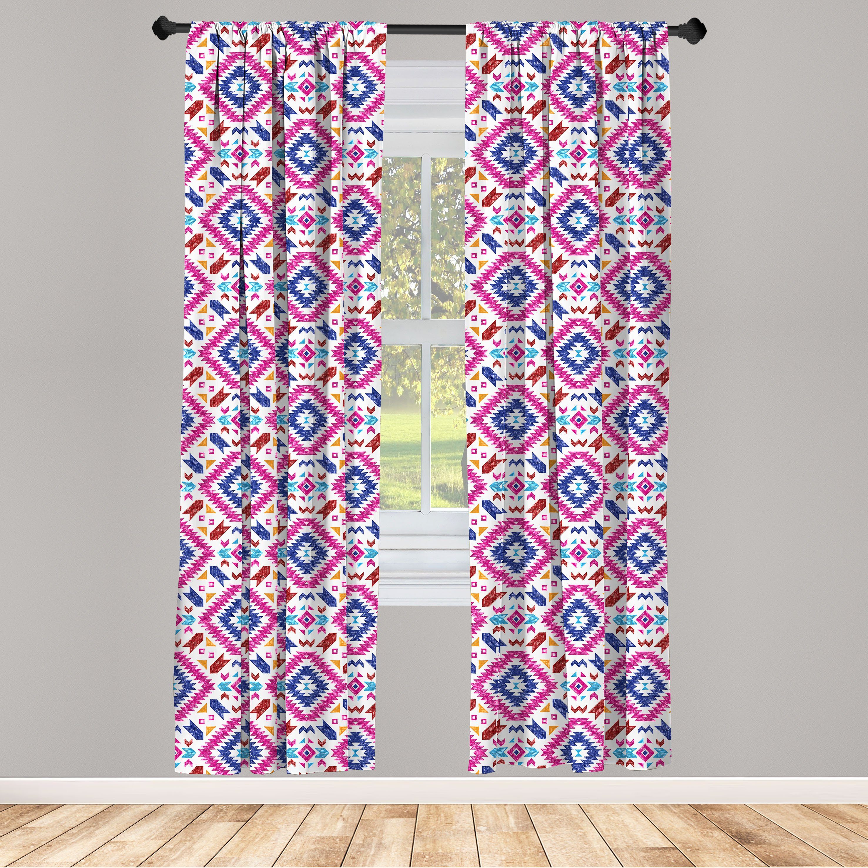 Gardine Vorhang für Wohnzimmer Schlafzimmer Dekor, Abakuhaus, Microfaser, Ethnisch Hand gezeichnet Maya Sripes | Fertiggardinen