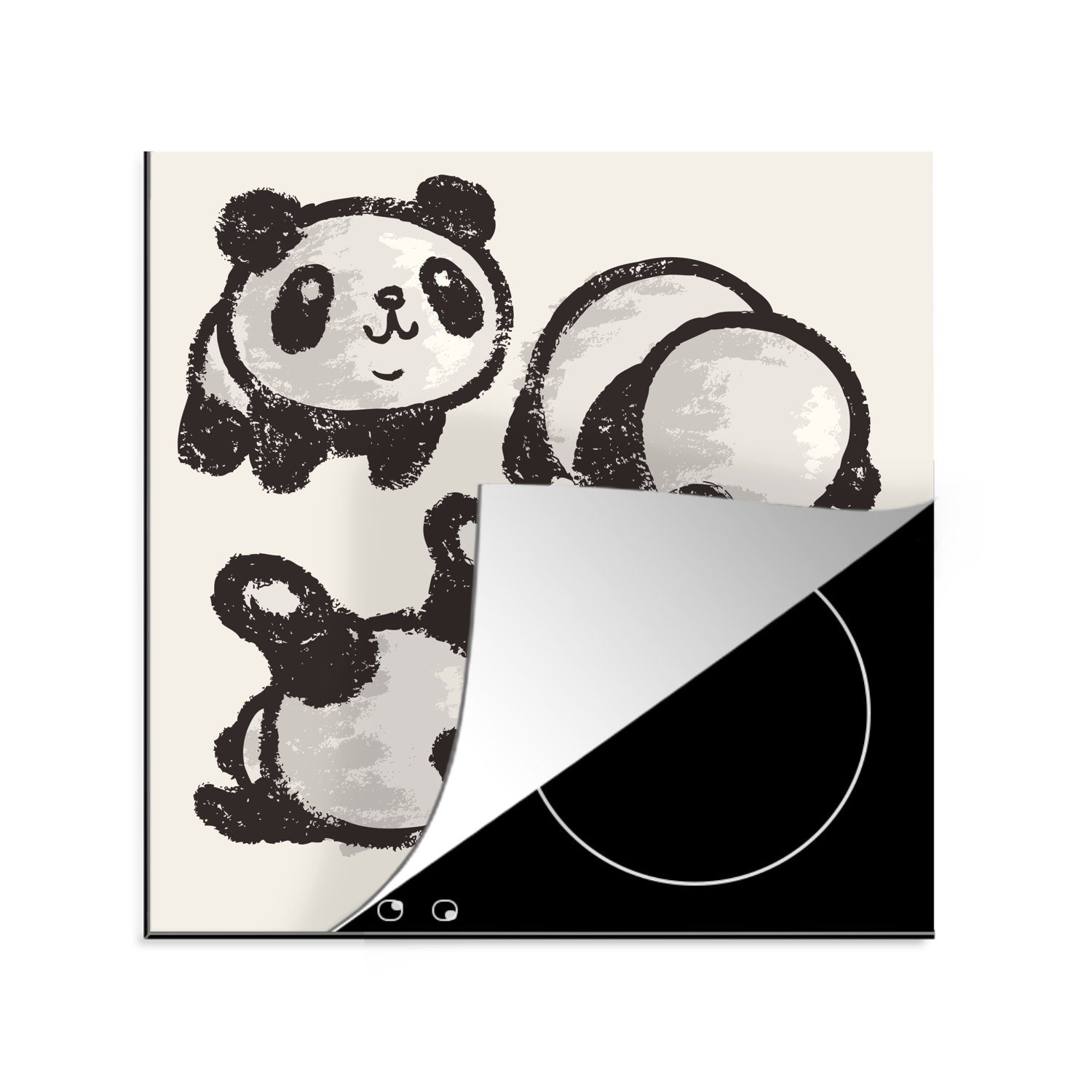 MuchoWow Herdblende-/Abdeckplatte Tiere - Panda - Schwarz, Vinyl, (1 tlg), 78x78 cm, Ceranfeldabdeckung, Arbeitsplatte für küche