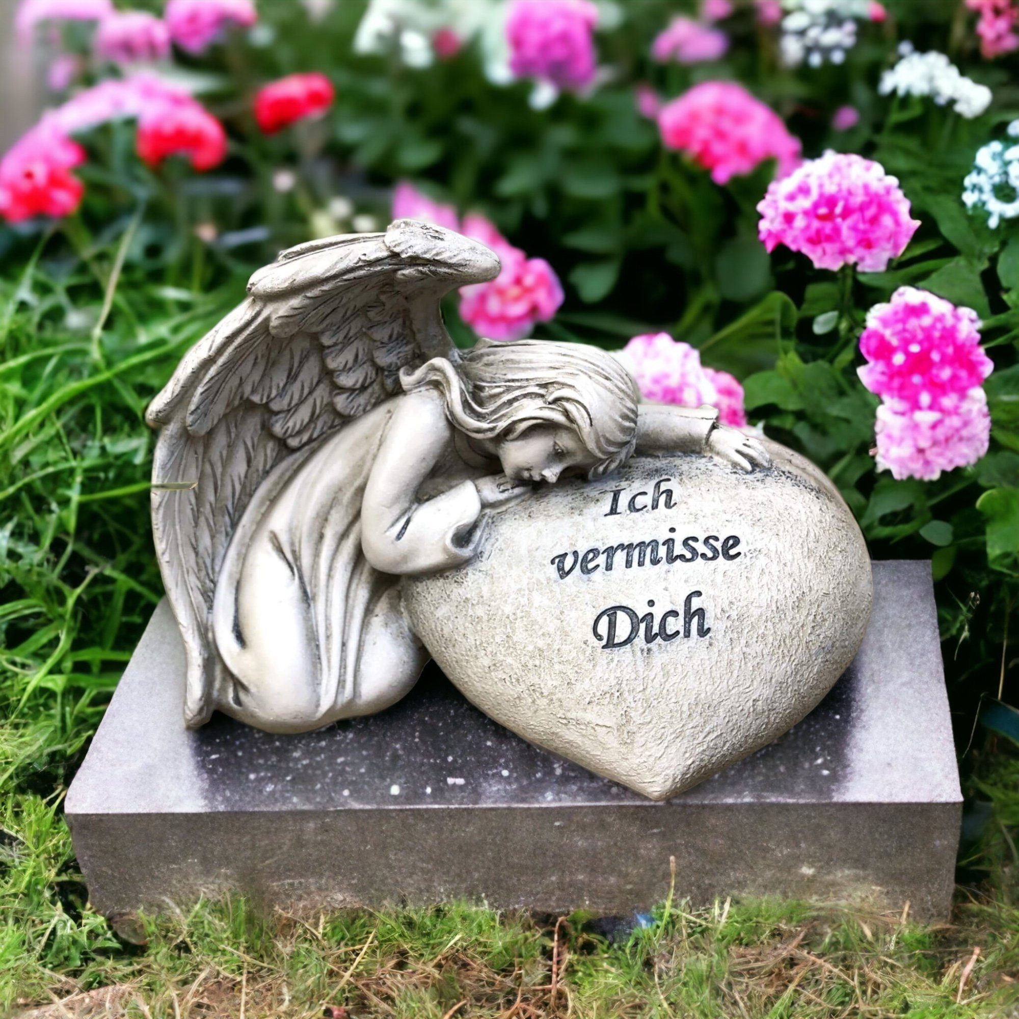 Radami Gartenfigur Engel Grabherz Grabschmuck vermisse Dich" "Ich