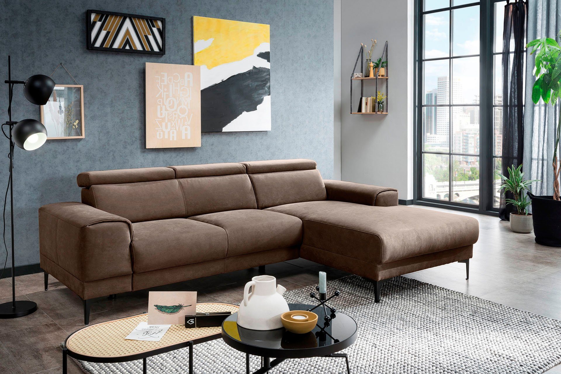 sofa 3 fashion - im stellbar frei Kopfstützen, wahlweise Ophelia, Raum Ecksofa Sitztiefenverstellung, exxpo