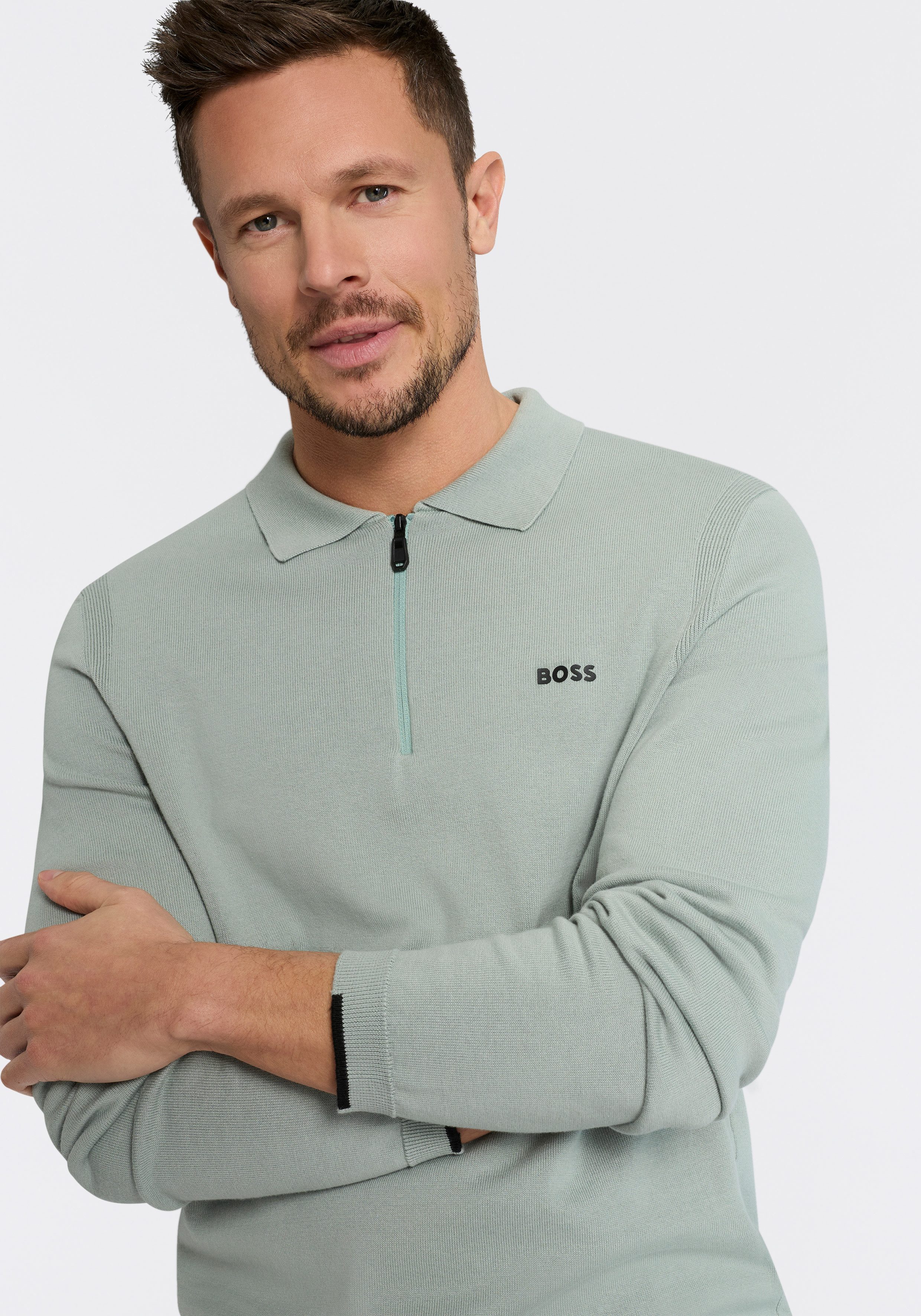 BOSS GREEN Strickpullover KN Ever-X PL mit Reißverschluss, regular fit, toniges Logo