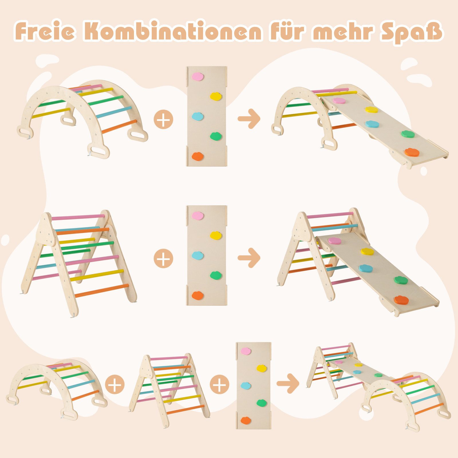 COSTWAY Klettergerüst, 4 in 1 Kletterbogen mit Rampe, Tragfähigkeit von 50kg