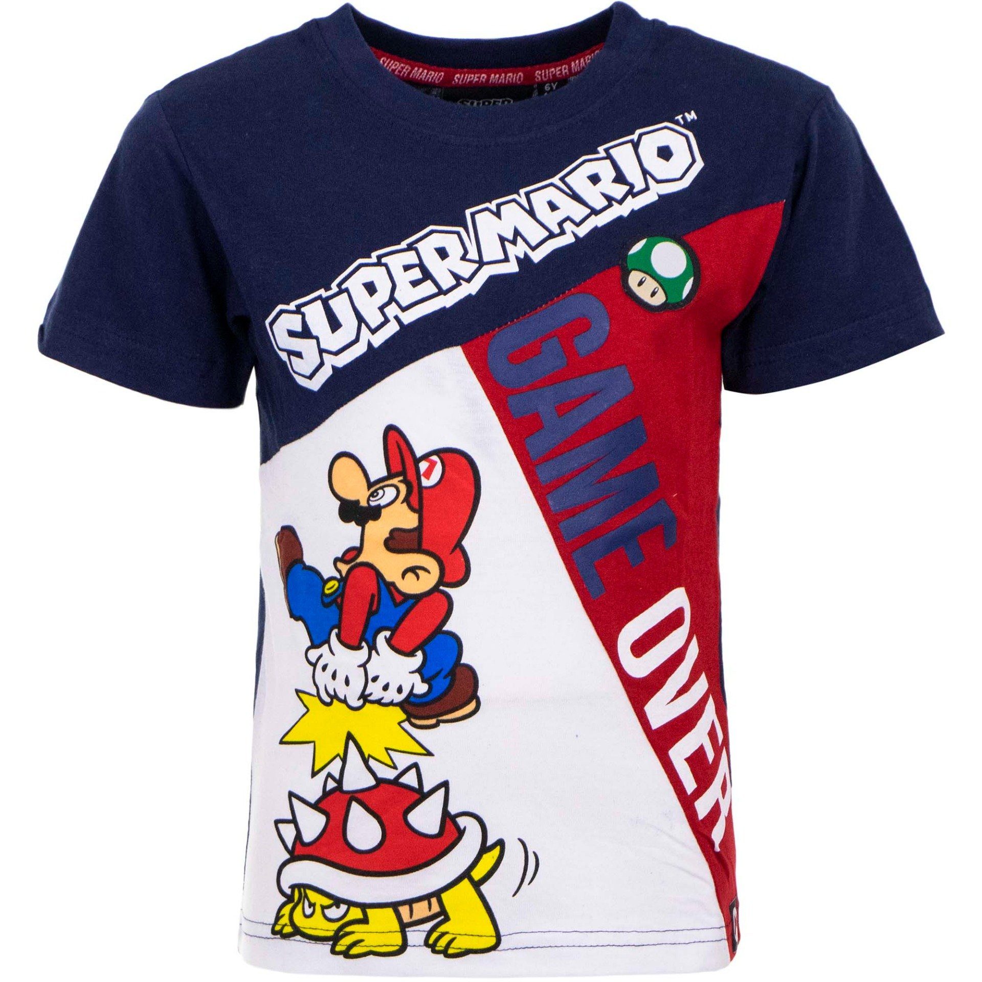Super Mario Print-Shirt Super T-Shirt + 110 Mario Gr. OVER Mädchen GAME 104 Jungen 122 98 128 Kinder 116