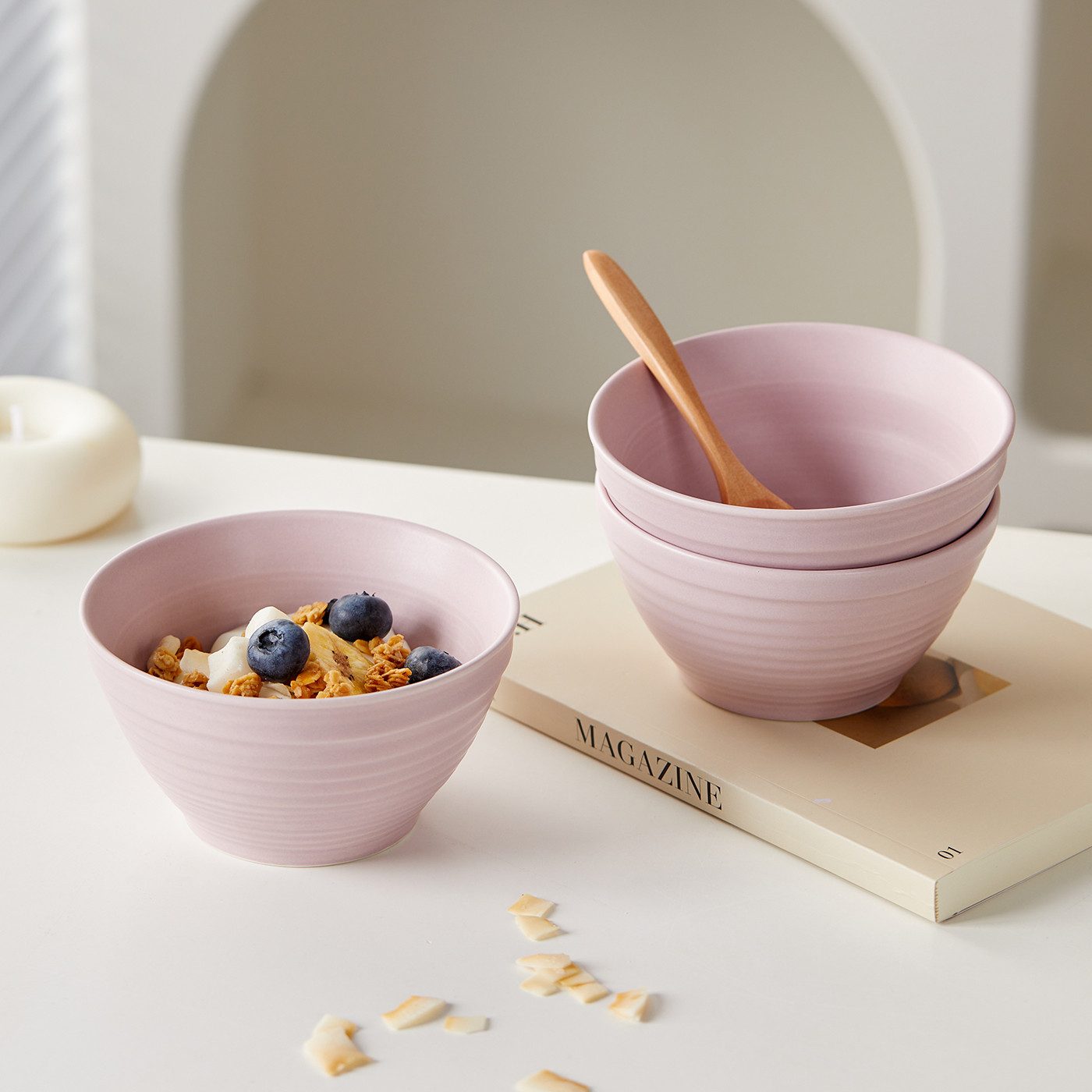 JIWOO Müslischale 6er Ø11,8cm, Frühstückschalen Eisschale Dessertschalen Schale, Keramik, (Schaleset, 6-tlg), Porzellan Hochwertiges Schalen Lila Mikrowellenofen Spülmaschine
