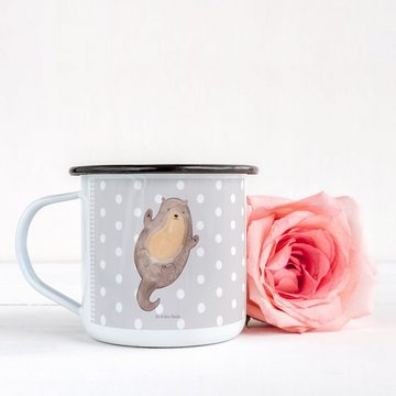 Mr. & Mrs. Panda Dekobecher Otter Umarmen - Grau Pastell - Geschenk, emailliert, Seeotter, glückl (1 St), Bruchsicher & robust