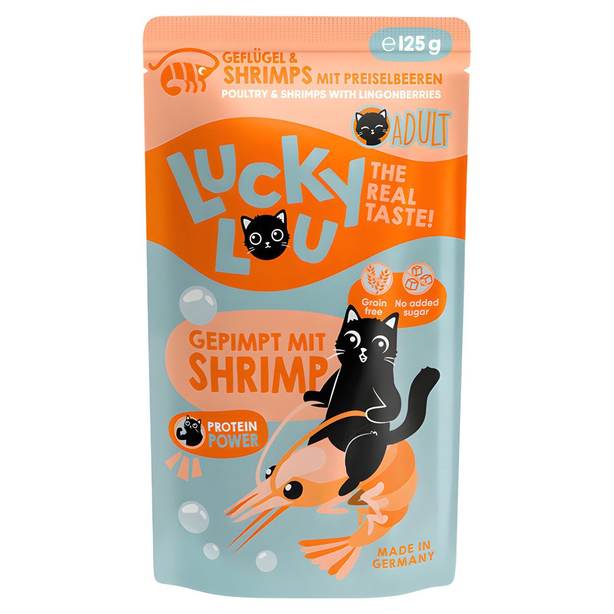 Lucky Lou Lifestage Adult Geflügel & Shrimps 125 g, Nassfutter für: Katze