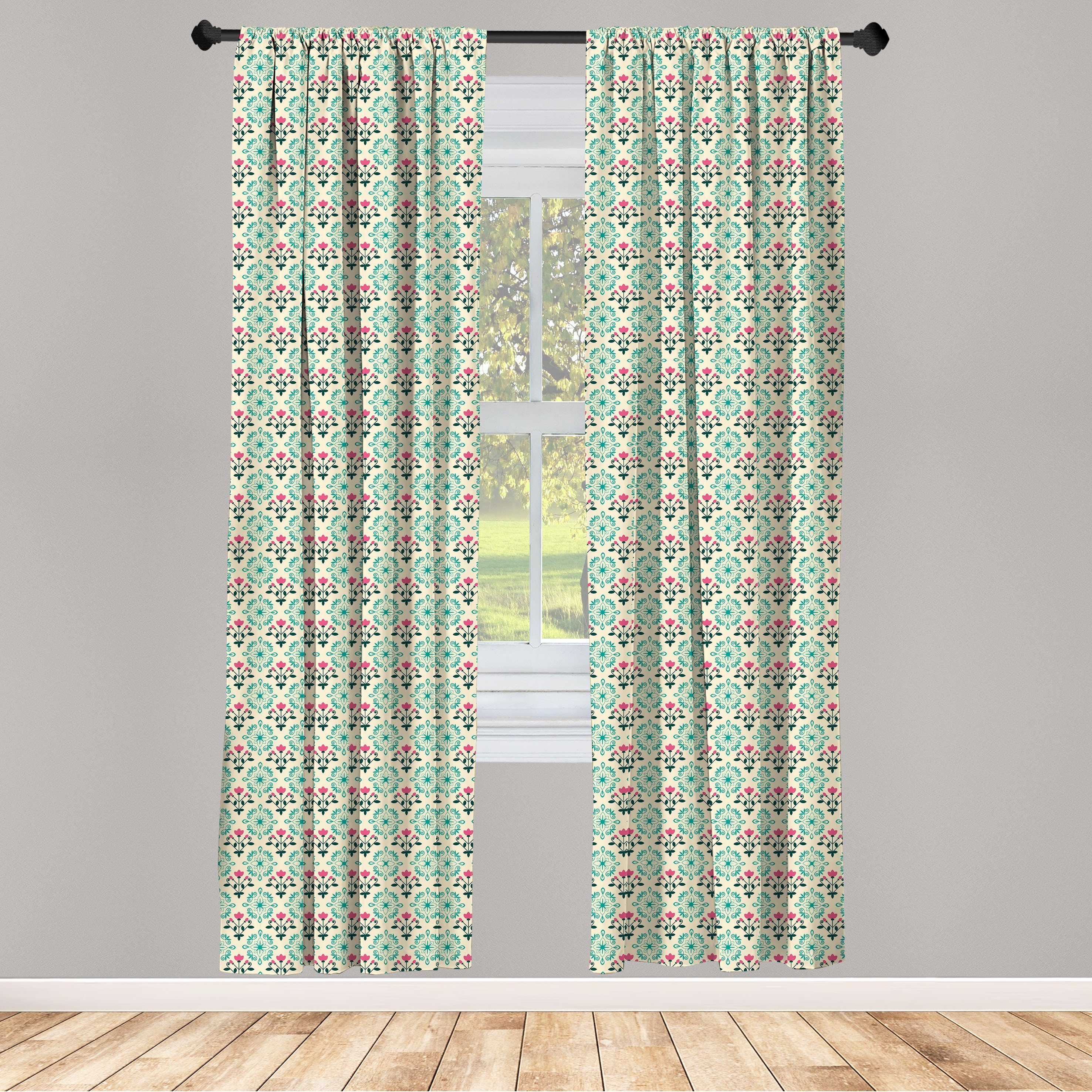 Gardine Vorhang für Wohnzimmer Schlafzimmer Dekor, Abakuhaus, Microfaser, Damast Orientalische Kultur Blumen