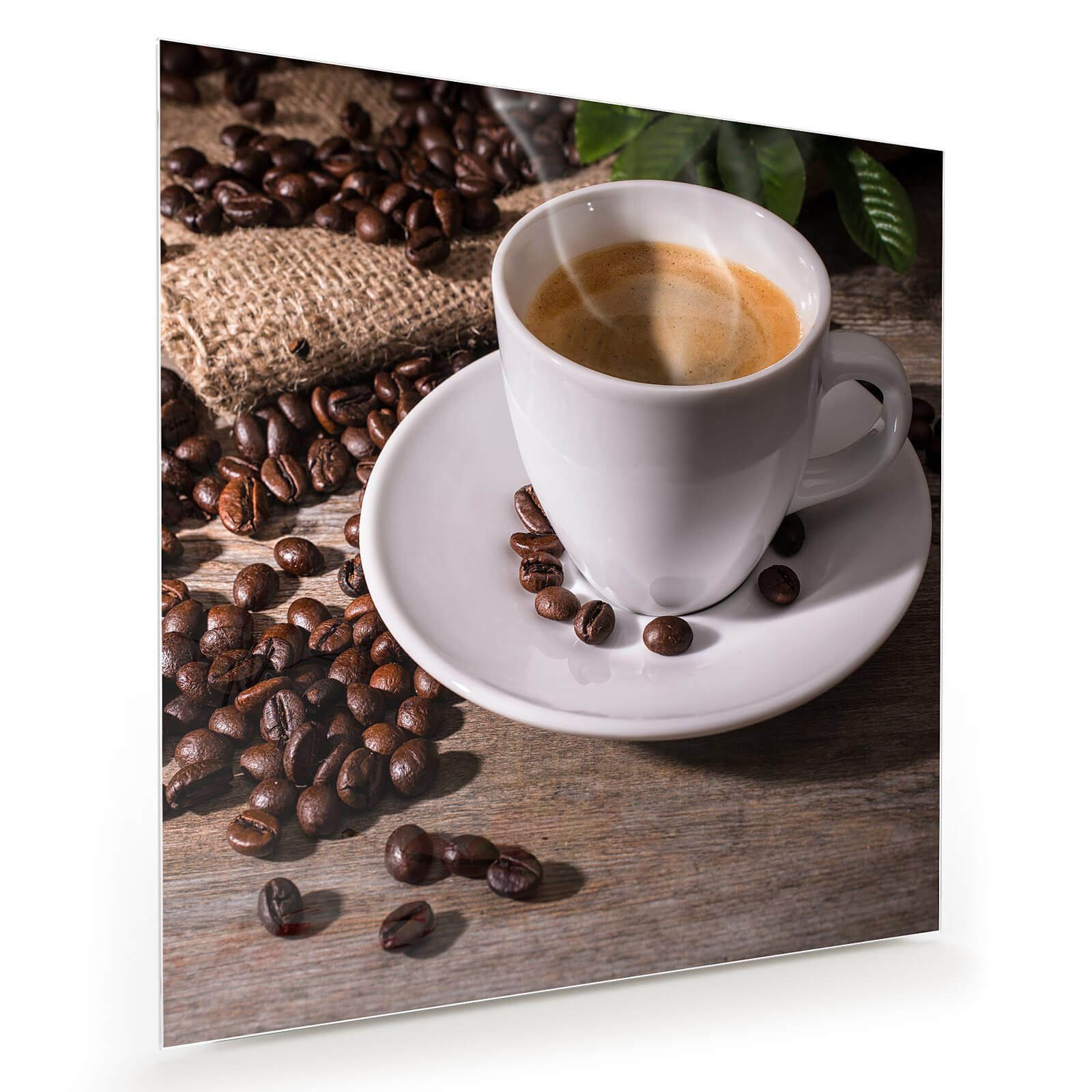 Glasbild Wandbild Quadratisch Heisser Kaffee mit Aufhängung