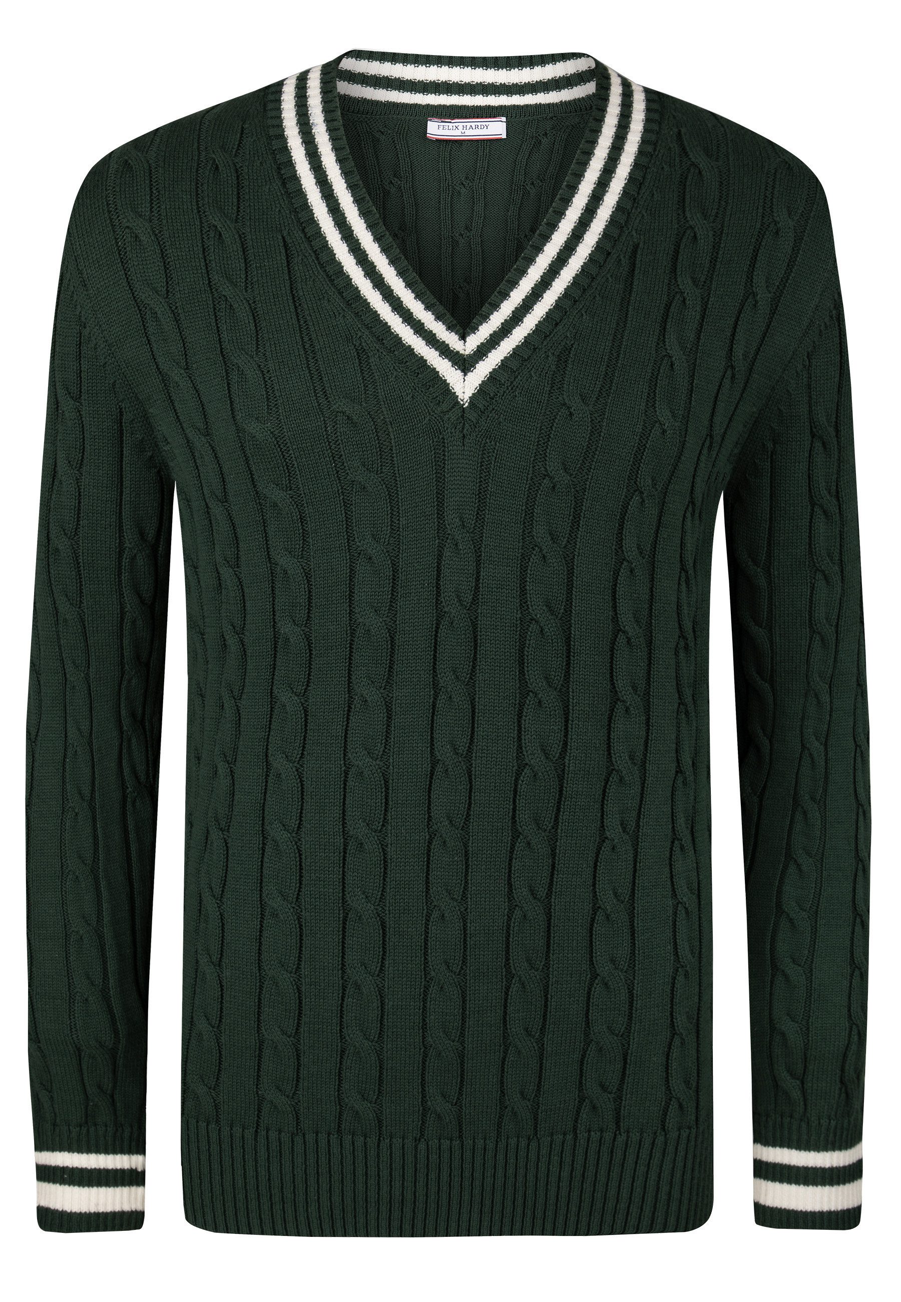 V-Ausschnitt-Pullover Basic-Pullover mit V-Ausschnitt und Zopfmuster
