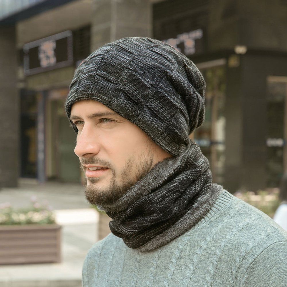 SOTOR Mütze & Schal Winter Warme Mütze Gepolsterter Pullover Mütze Schal  Set (Strickmütze aus dicker Wolle 2 Sets)