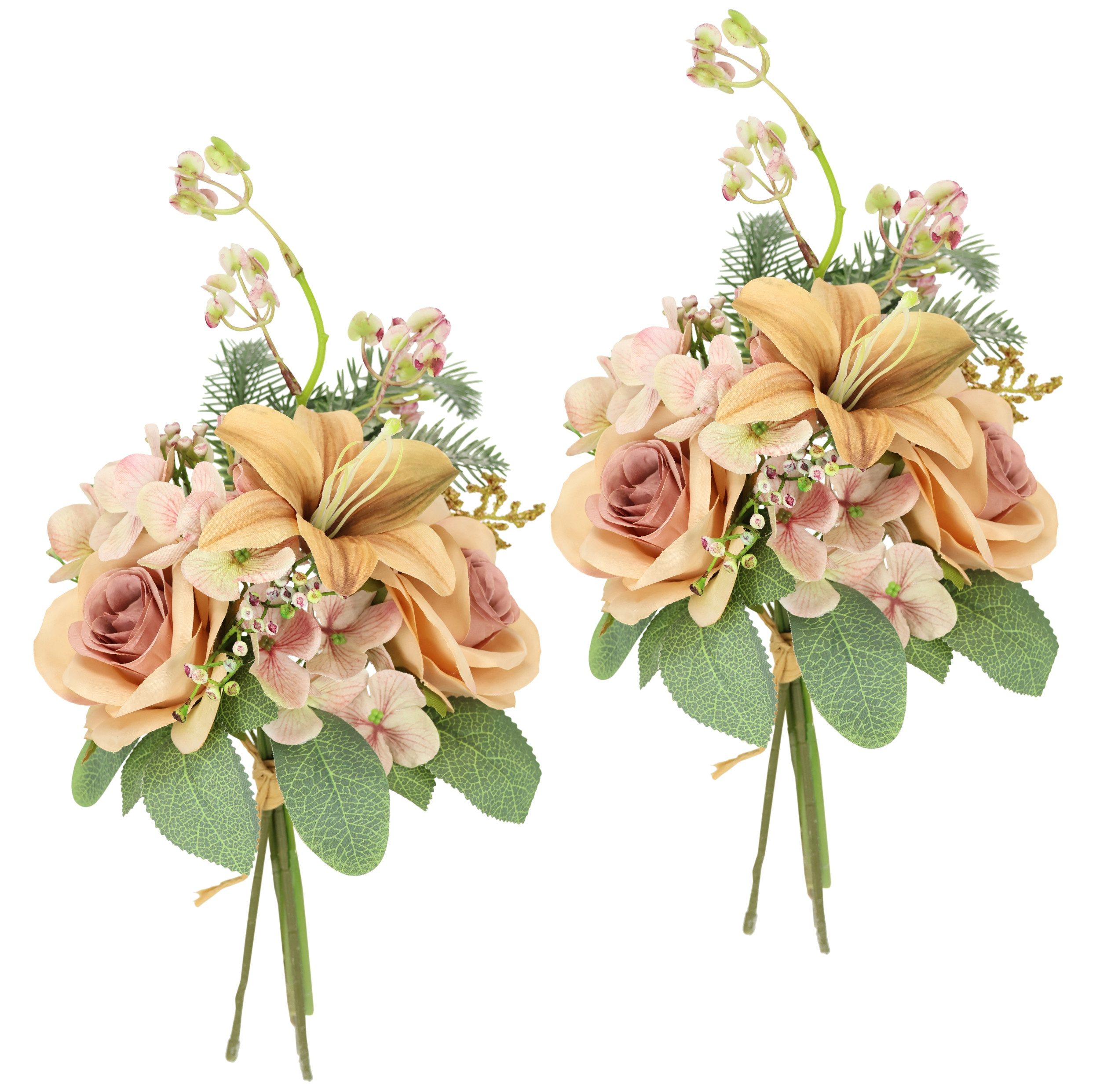 Kunstblume Kunstblumen-Strauß Rosen Lilien Hortensie