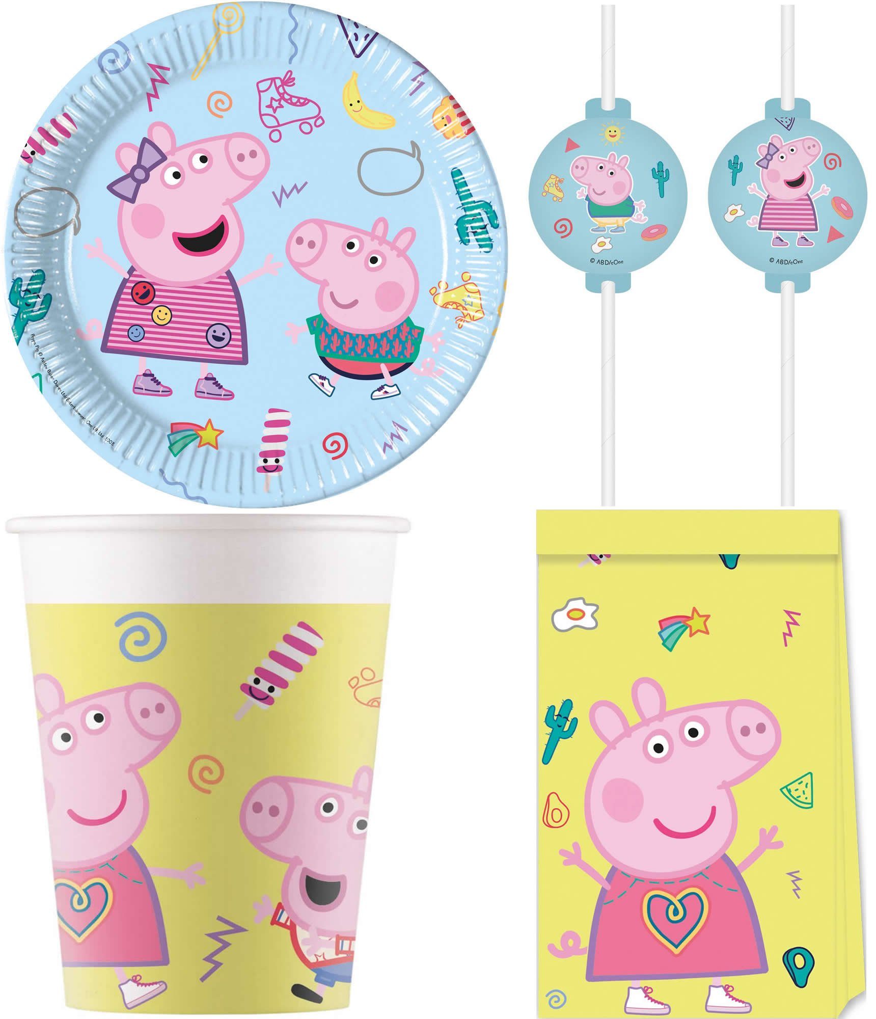 Procos Einweggeschirr-Set 32-tlg Set Kindergeburtstag Party Deko Motto Peppa Pig Messy Play (32-tlg), 8 Personen