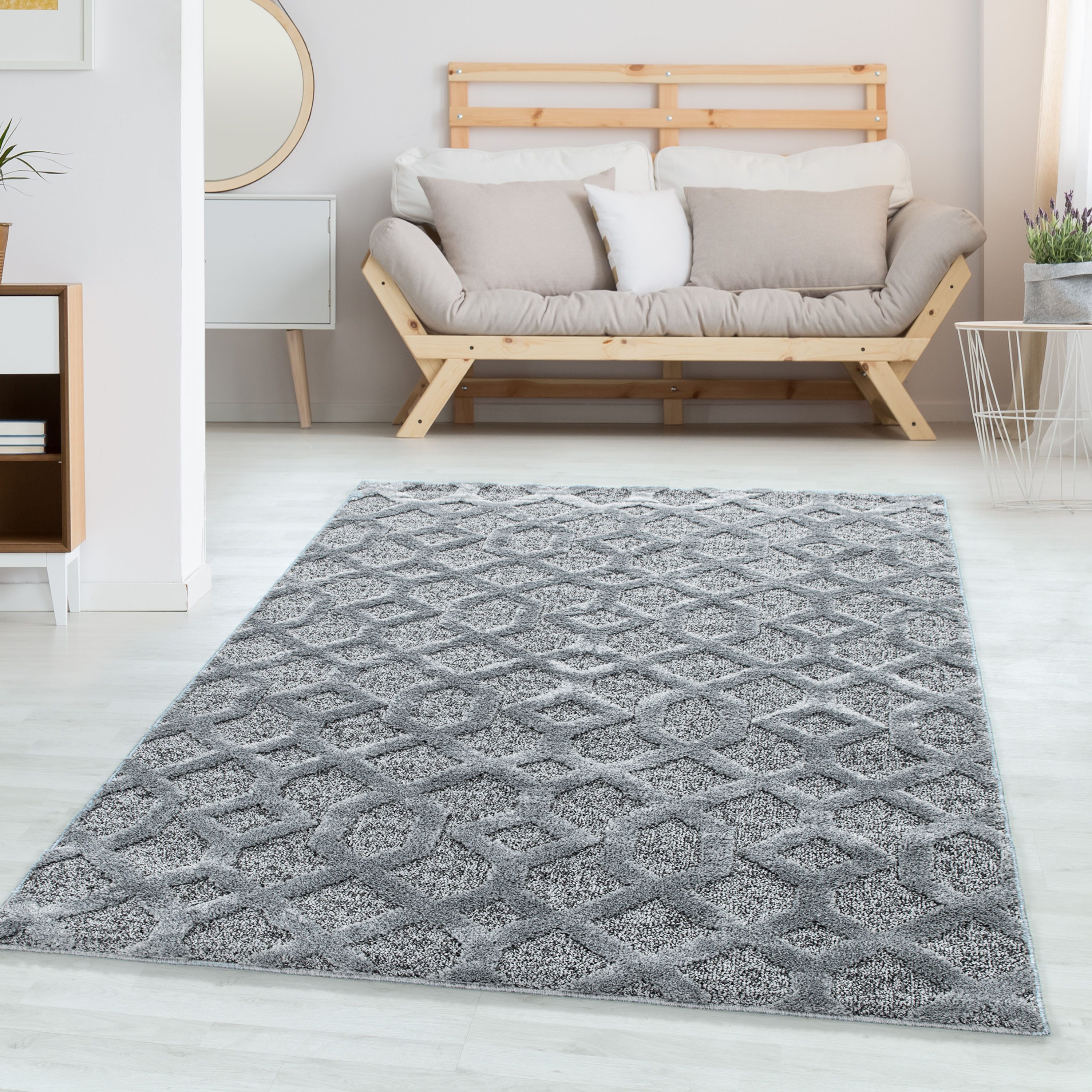 Hochflor-Teppich Geometrisch Design, Carpettex, Rund, Höhe: 20 mm, Teppich Wohnzimmer Geometrisch Design 3D Optik Skandinavische Stil
