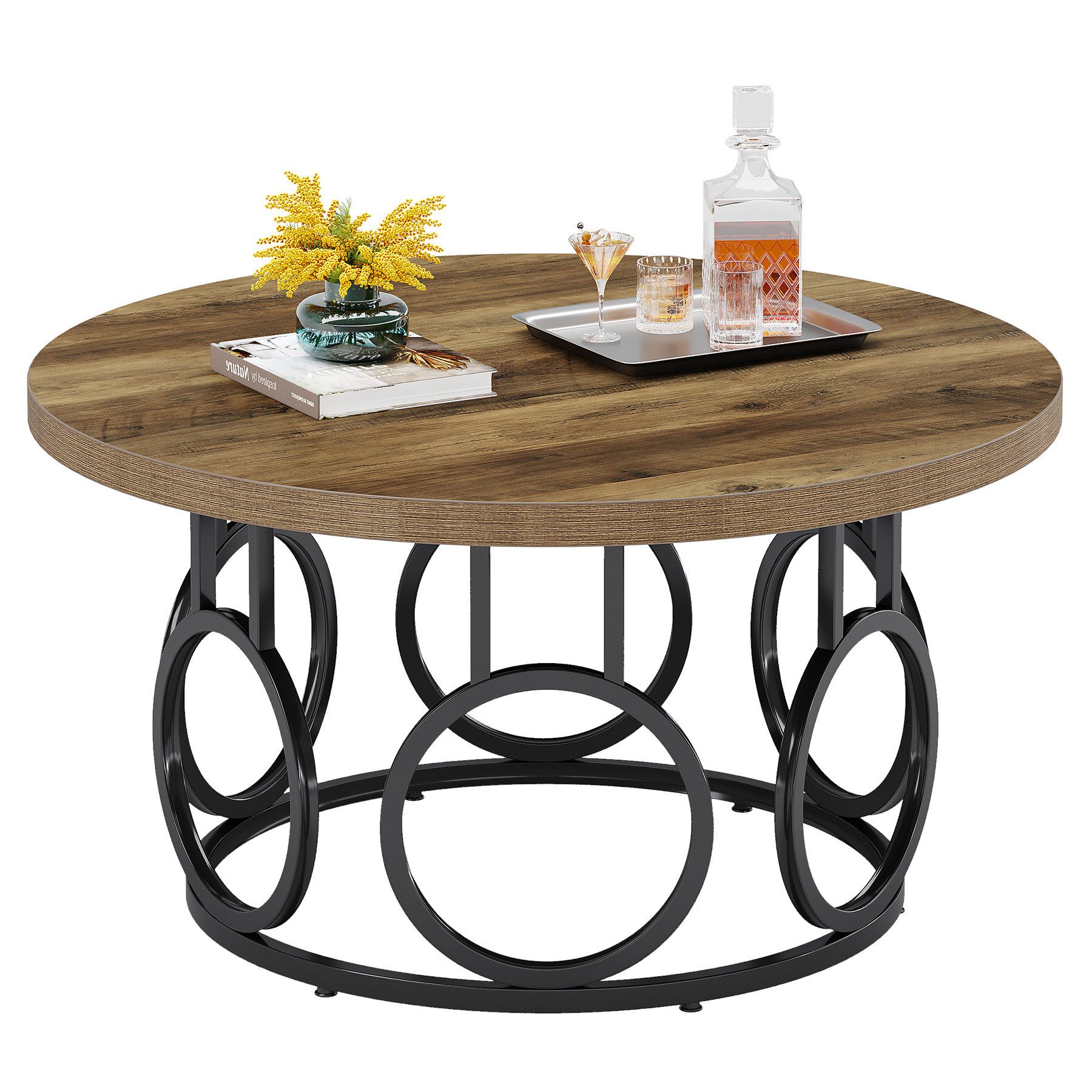 Tribesigns Couchtisch 80cm runder Beistelltisch mit Metallsockel, industrie günstig online kaufen