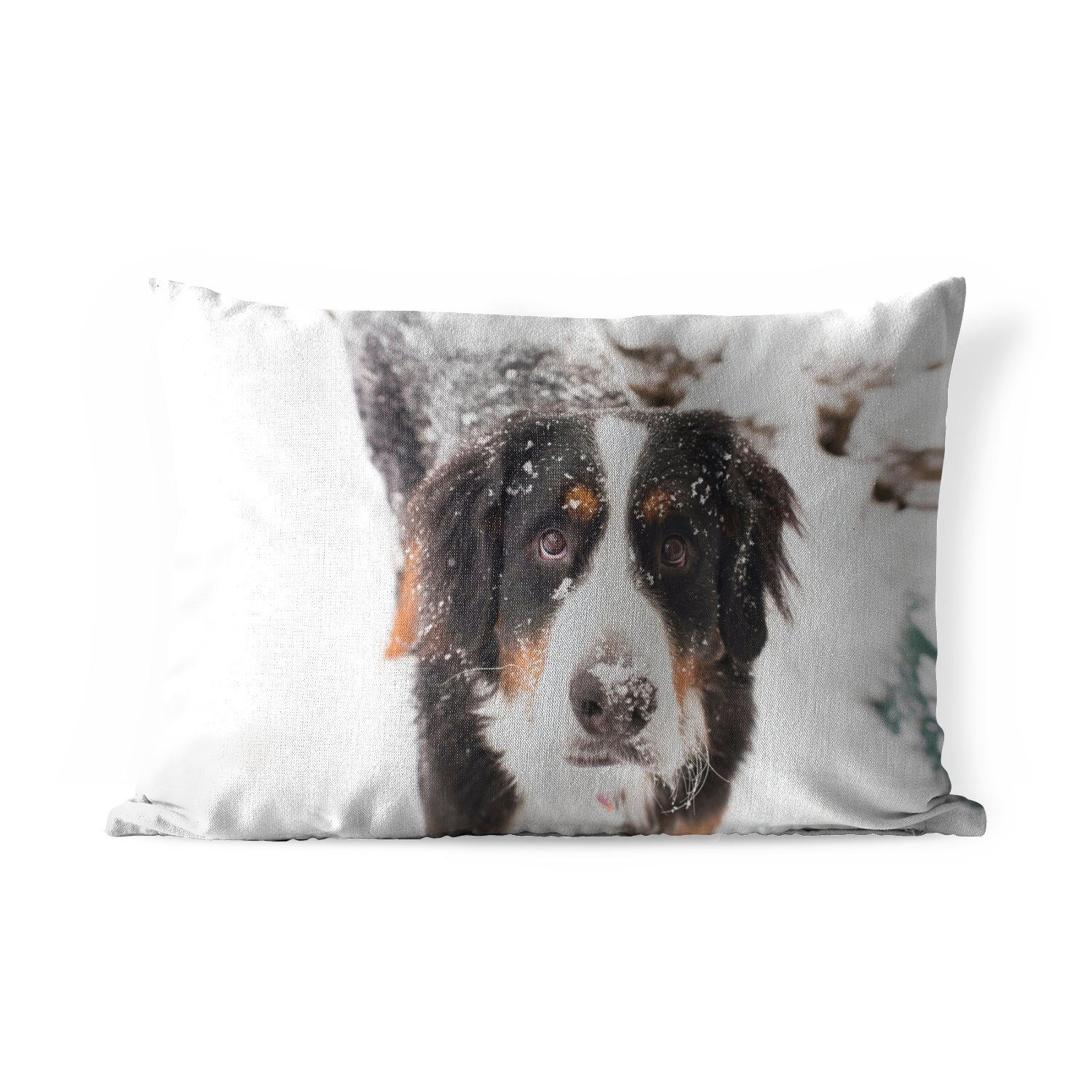 verschneiten Dekokissenbezug, Sennenhund Berner in Polyester, MuchoWow Landschaft, Outdoor-Dekorationskissen, Kissenhülle einer Dekokissen