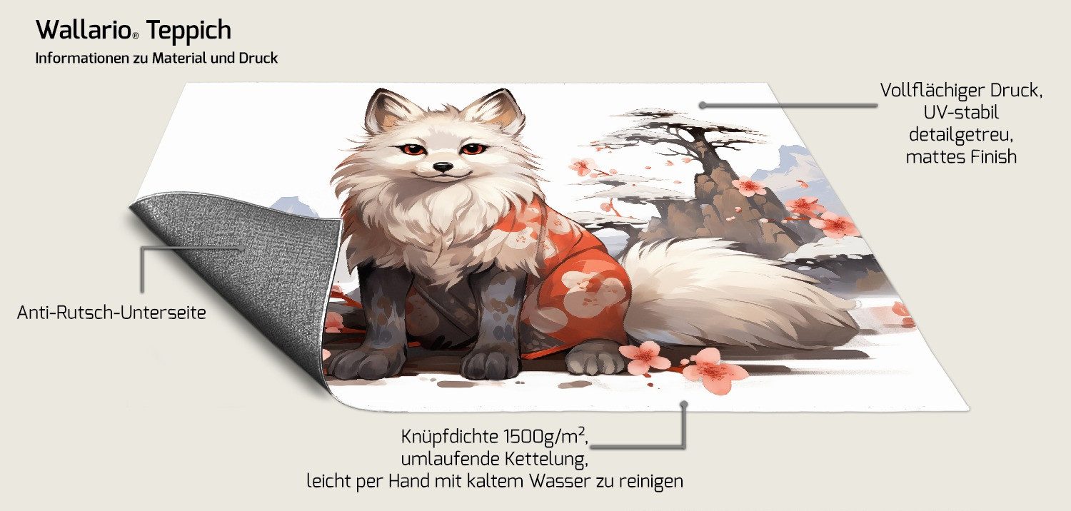 Wallario Teppich Fuchs mit Kirschblüten, rechteckig, rutschfest