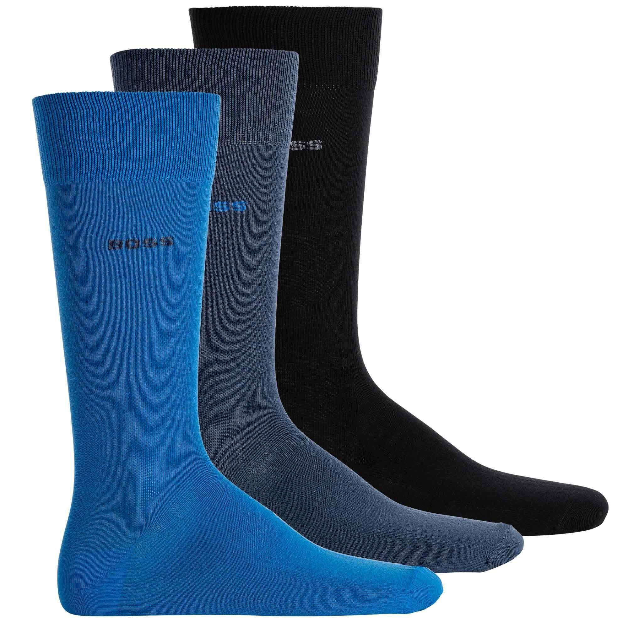 BOSS Kurzsocken Herren Socken, 3er Pack - 3P RS Uni Colors CC Blau/Hellblau/Schwarz
