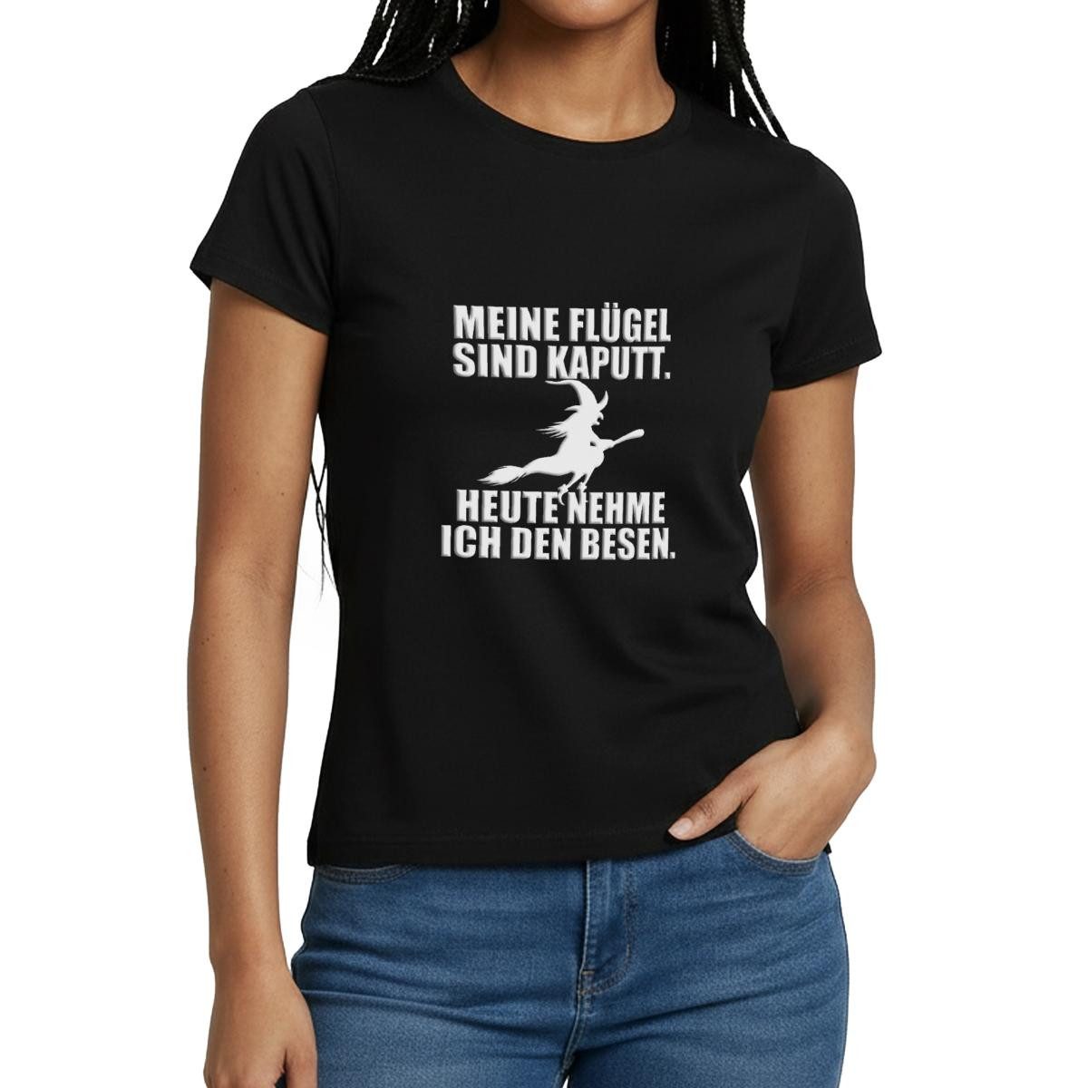 Spreadshirt T-Shirt Hexe Mit Besen Lustiger Spruch Halloween Frauen T-Shirt günstig online kaufen