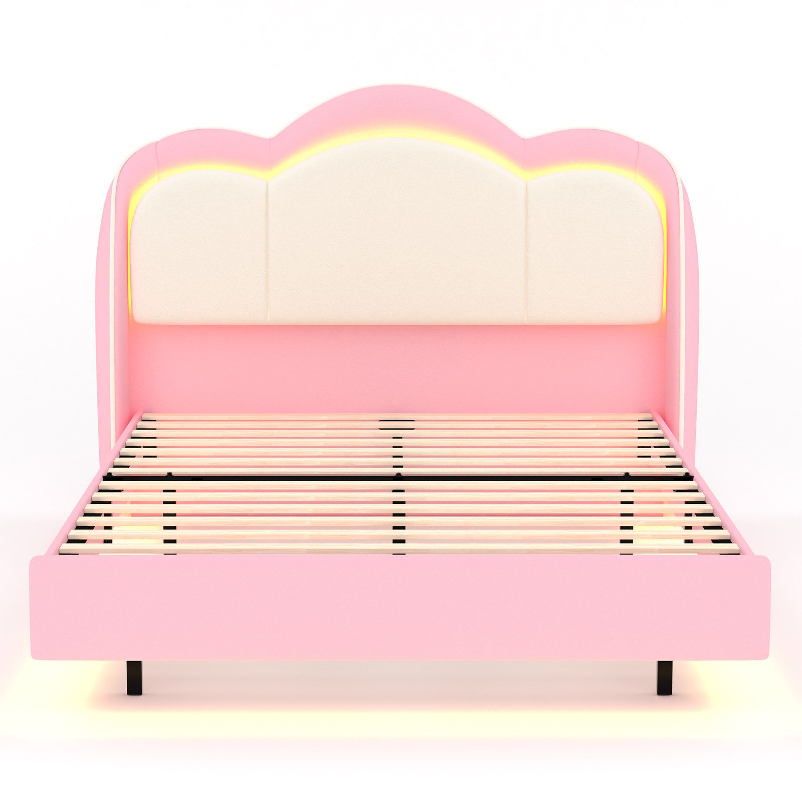 HOMAVO Polsterbett Kinderbett Samt-Polsterbett, inkl. LED, bis 360 kg belastbar (FSC®, Rollrost, Metall/Massivholz, Anti-Rutsch-Klett - für Kinder & Jugend), 140*200cm