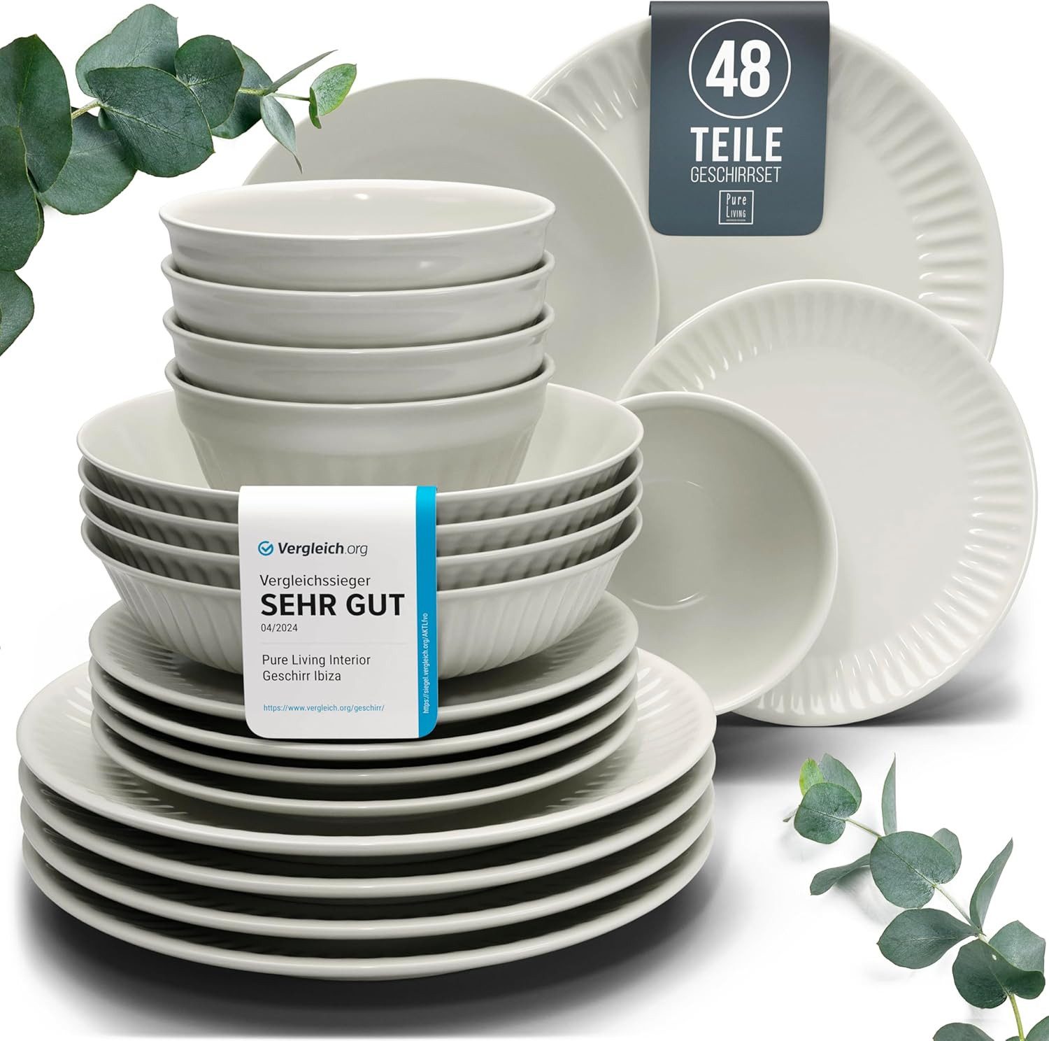 PURE LIVING INTERIOR DESIGN Geschirr-Set Hygge aus Steingut, 24-tlg., für 6 Personen, Hellgrau, 6 Personen, Steingut, Spülmaschinenfest, mikrowellengeeignet, kratzfest und alltagstauglich