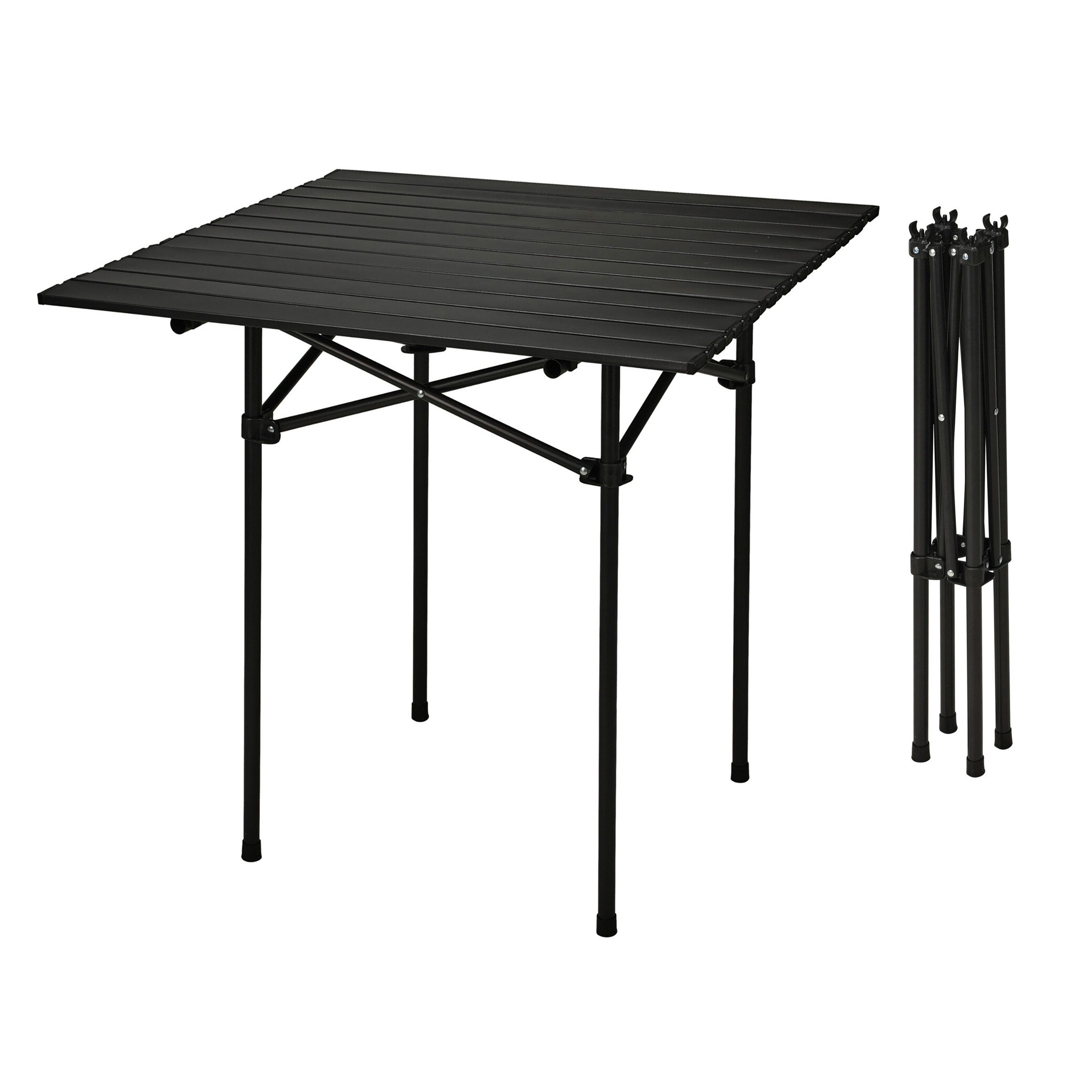 Spetebo Campingtisch Klapptisch schwarz mit Tragetasche - mit einrollbarer Tischplatte (Anzahl, 1-St., Stück), platzsparend verstaubar
