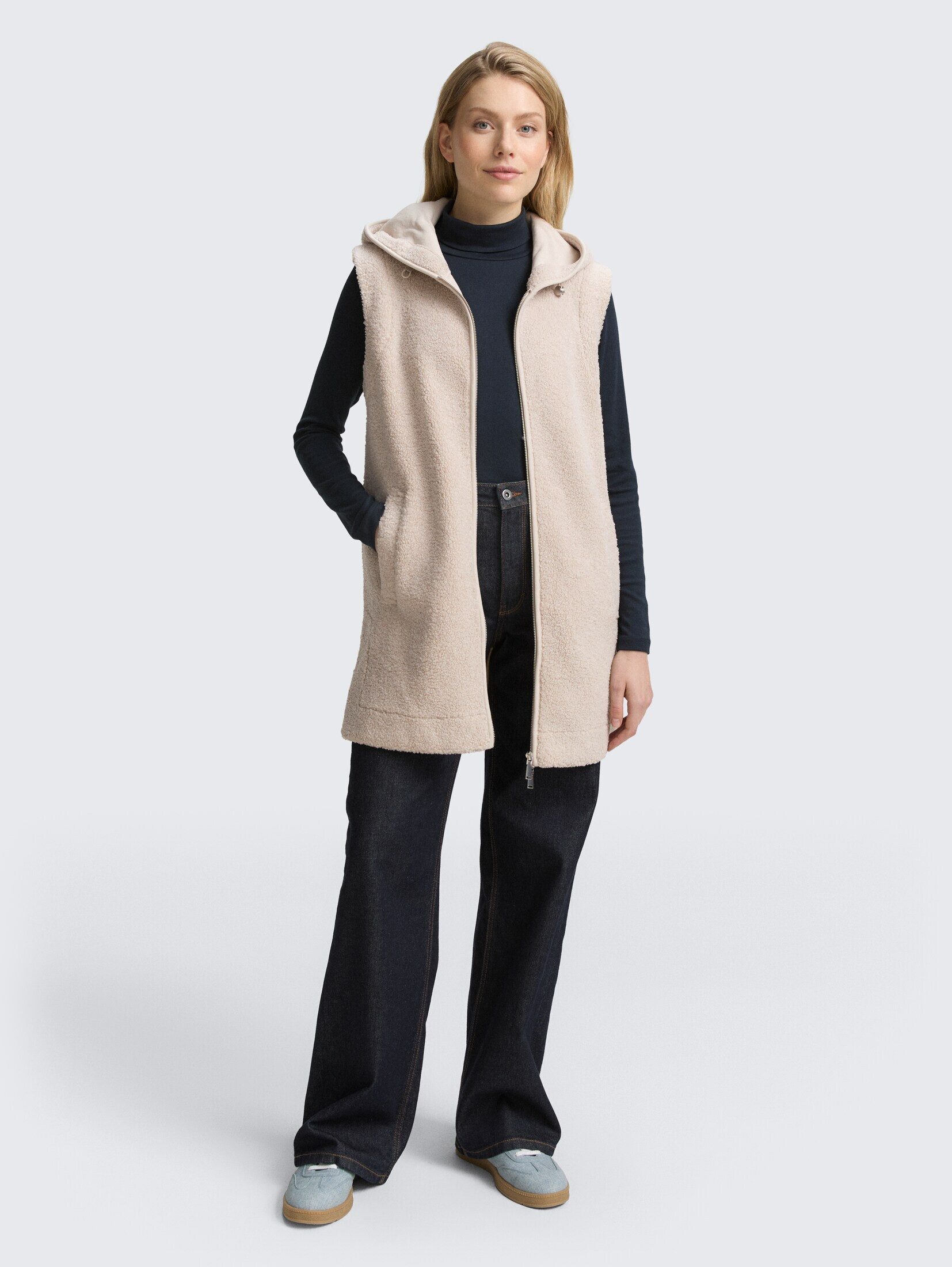 TOM TAILOR Sweatjacke Strick & Sweatshirts Teddy Weste mit Kapuze