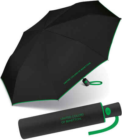 United Colors of Benetton Taschenregenschirm schöner Damen-Regenschirm mit Auf-Automatik, mit Kontrastfarben am Schirmrand - schwarz-grün