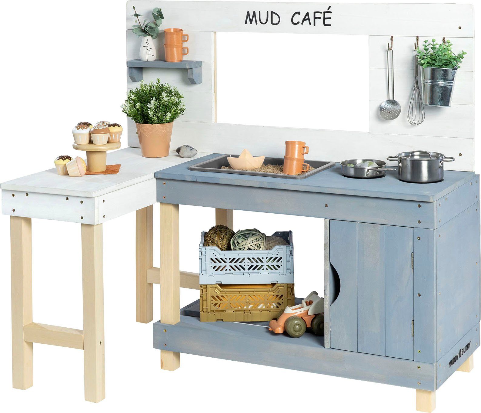 Holz, weiß Mud MUDDY Outdoor-Spielküche BUDDY® Café Matschküche, - wolkengrau