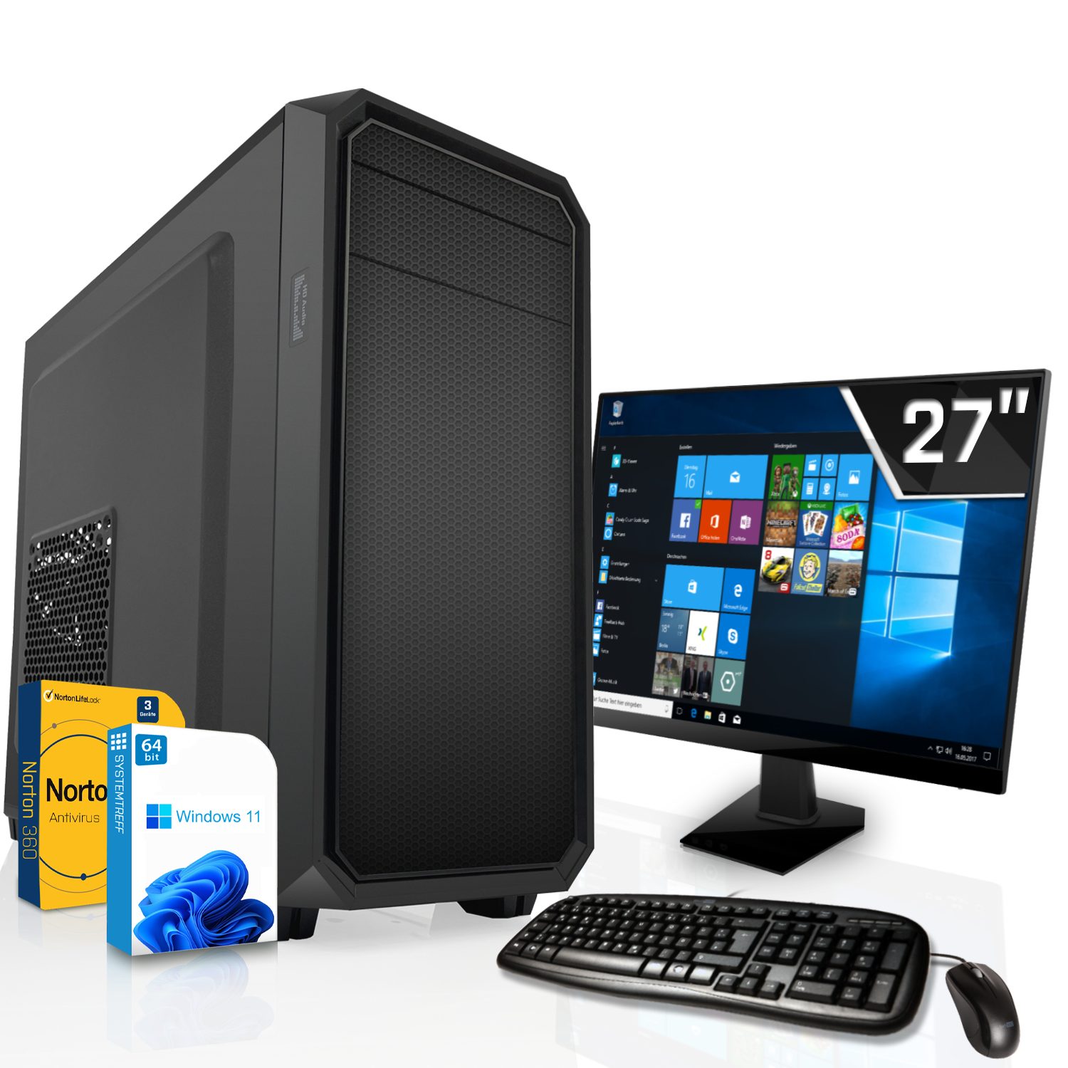 SYSTEMTREFF Business-PC-Komplettsystem (27", Intel Core i3 13100F, GT 710, 16 GB RAM, 512 GB SSD, Windows 11, WLAN)
