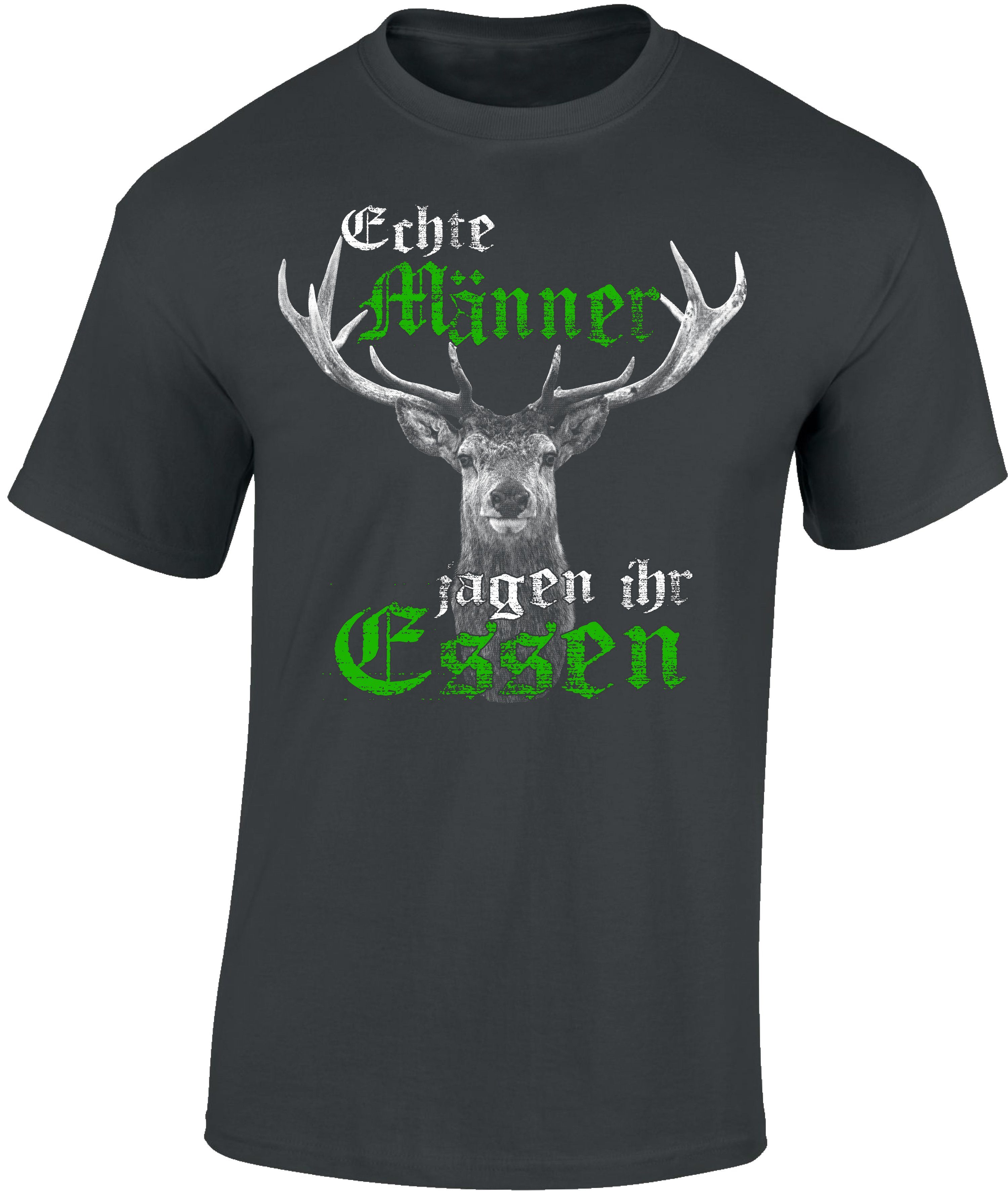 Baddery Print-Shirt Jäger T-Shirt: "Echte Männer jagen ihr Essen" - Geschenk für Jäger, hochwertiger Siebdruck, auch Übergrößen, aus Baumwolle