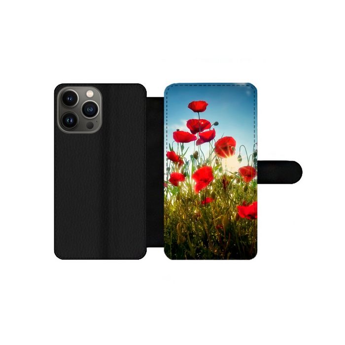 MuchoWow Handyhülle Mohnblumen - Toskana - Sonne - Rot - Blau Handyhülle Telefonhülle Apple iPhone 13 Pro Max