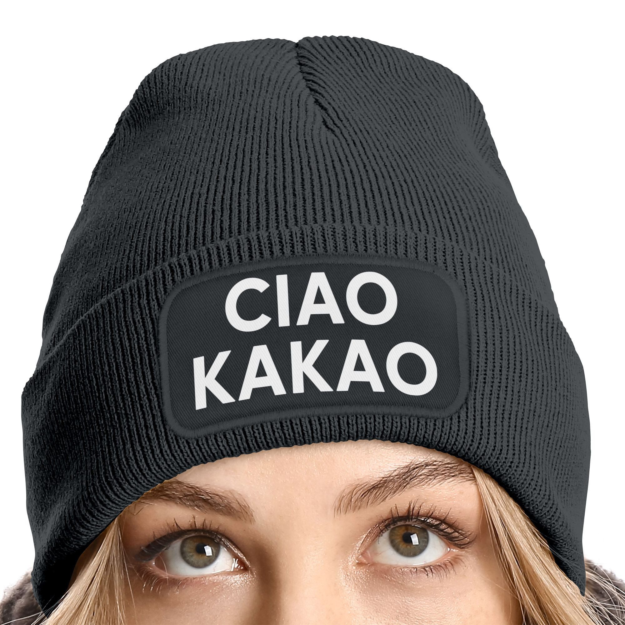 MoonWorks Strickmütze Damen Beanie mit Patch Ciao Kakao Strickmütze mit Spr günstig online kaufen
