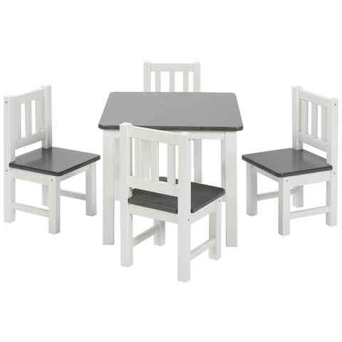 BOMI Kindersitzgruppe Kindersitzgruppe Amy (4 Stühle), (5-tlg), Kindertischgruppe aus Holz (Tisch und 4 Stühle, 5-tlg)