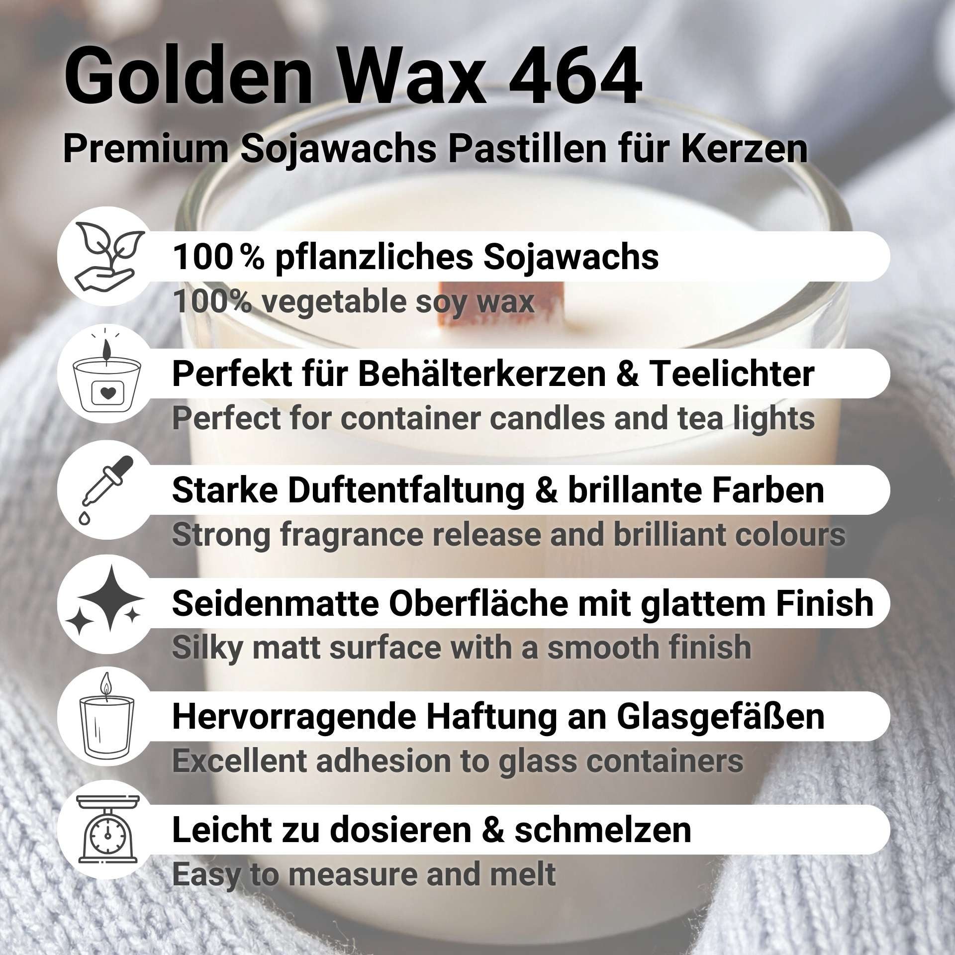 DistrEbution Duftkerze Kerzenwachs Golden Wax 464 Premium Sojawachs Pastillen für Kerzen – Bild 2 von 5