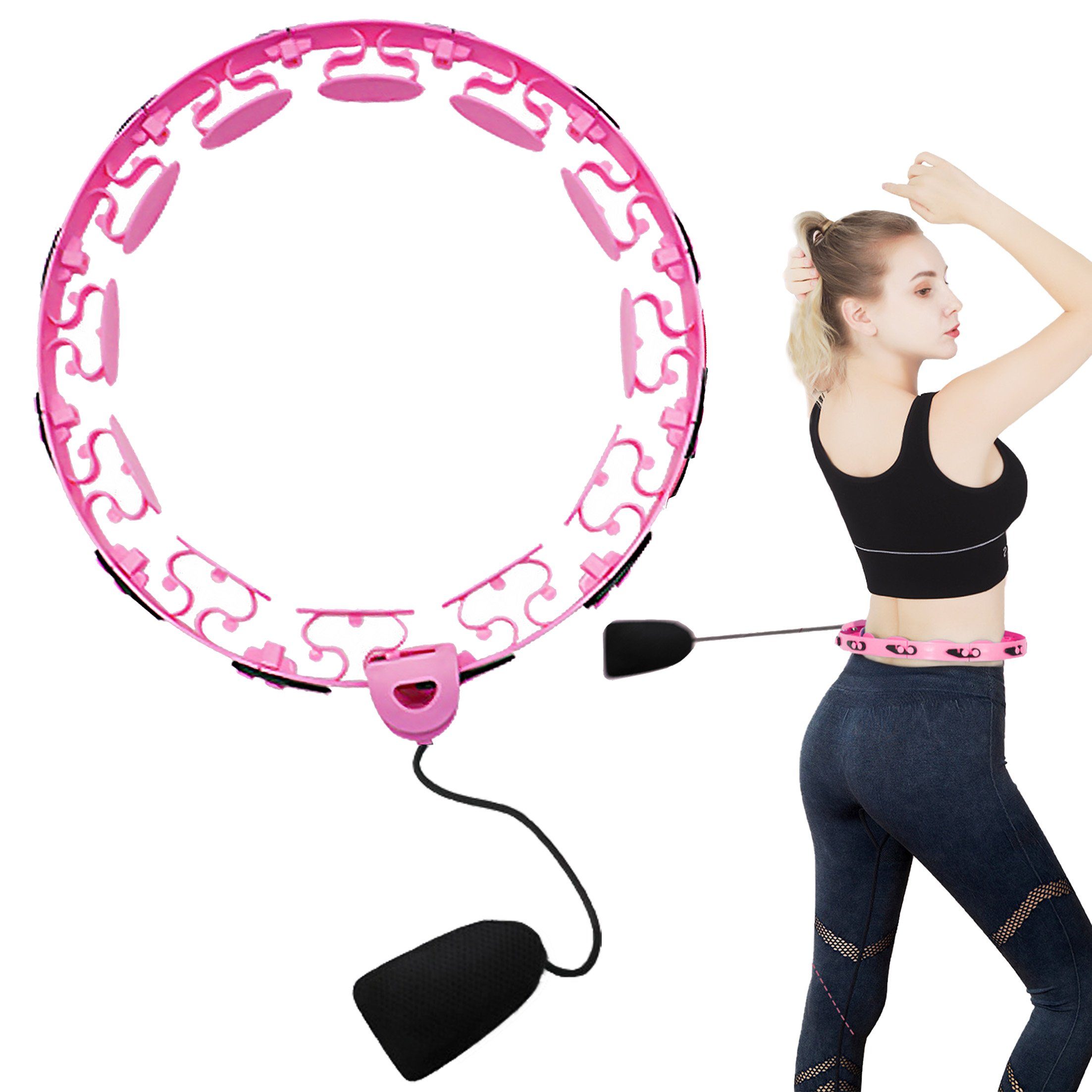 LeiGo Hula-Hoop-Reifen mit Rosa Hula abnehmbar Gewichtsverlust Fitness-Reifen, Bauch Innenring Hoop, 27cm, Hula Massage Fitness Gewichtstasche, Hoop Smart