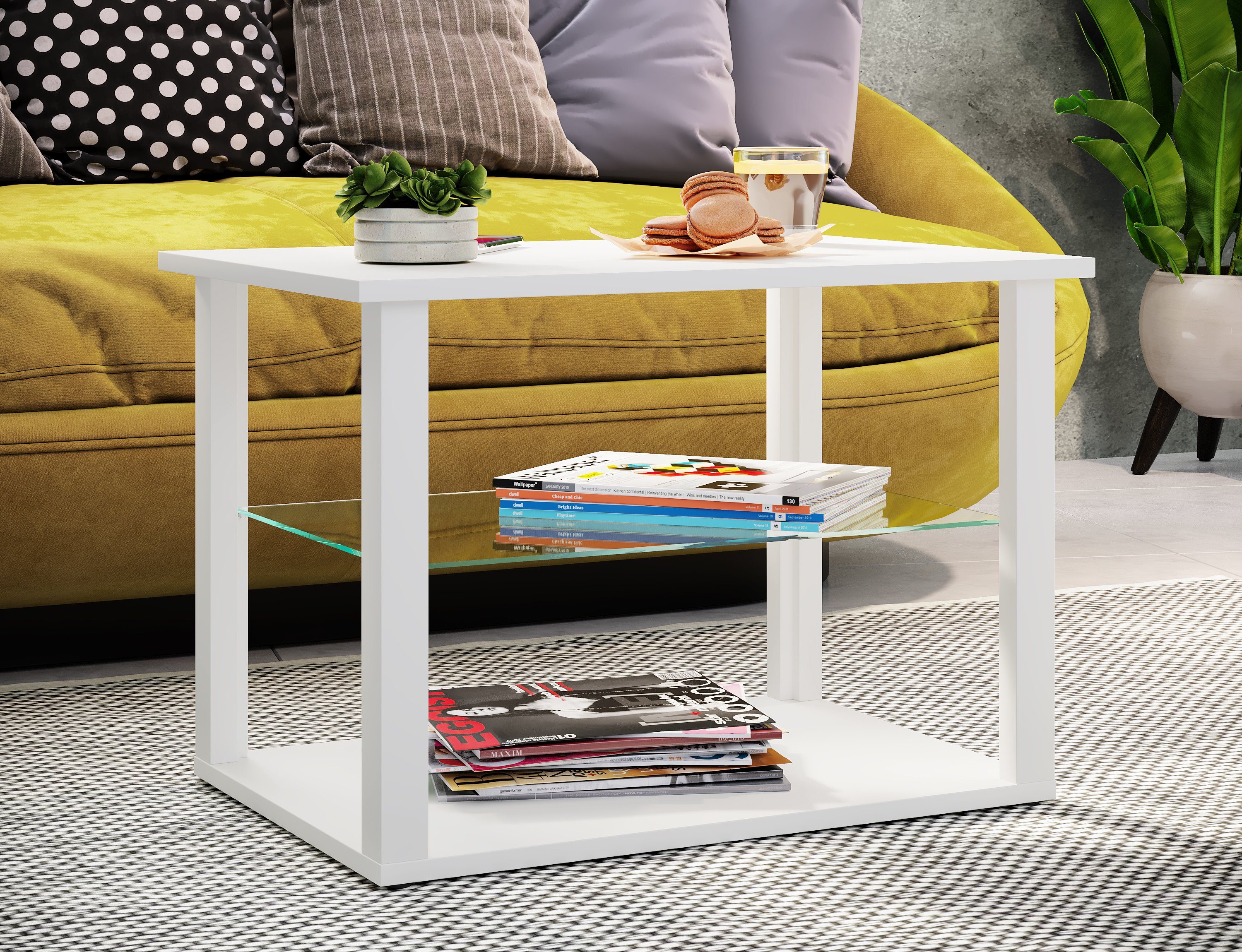 VCM Couchtisch Holz Sofatisch Couchtisch Glas Tisch Wanilo M, Pflegeleicht