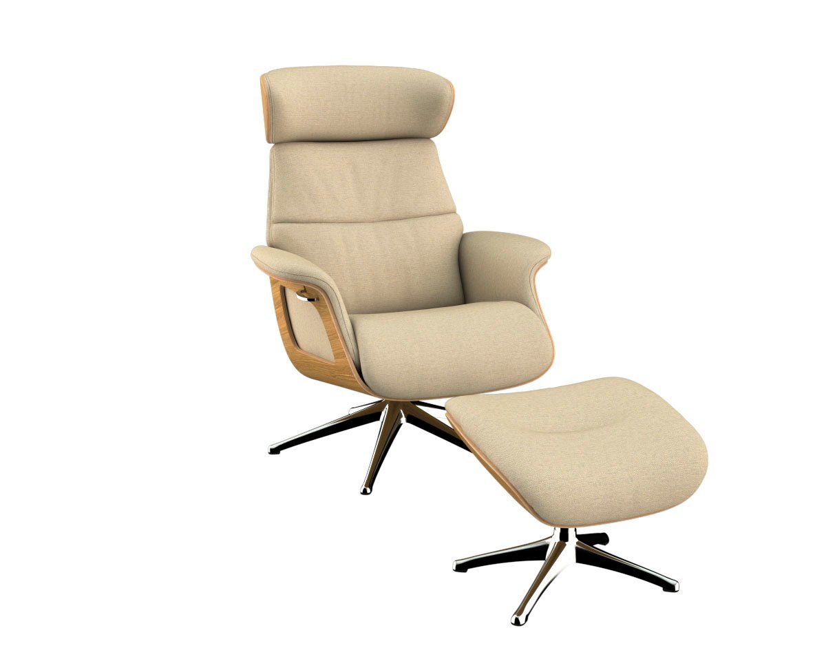 FLEXLUX Relaxsessel Clement Rücken u. Kopfverstellung, ergonomisch, Airchannels, Rücken- & Kopfteilverstellung, Drehbar, Armlehne Eiche, Fuß Alu
