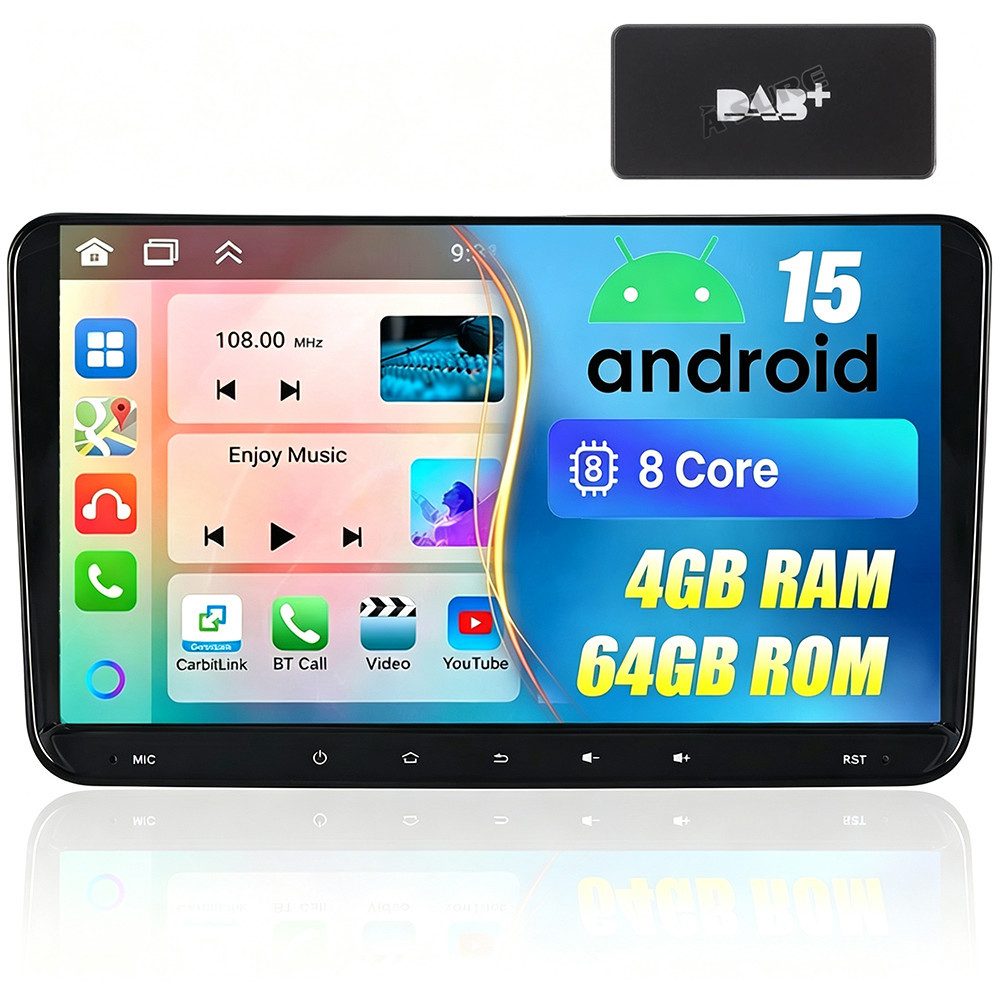 A-Sure 8-Core Android 15 Autoradio Carplay BT Für VW Touran Tiguan Caddy Polo Autoradio (RDS, FM, AM, 25 W, 1080P IPS Screen/8-Core CPU)